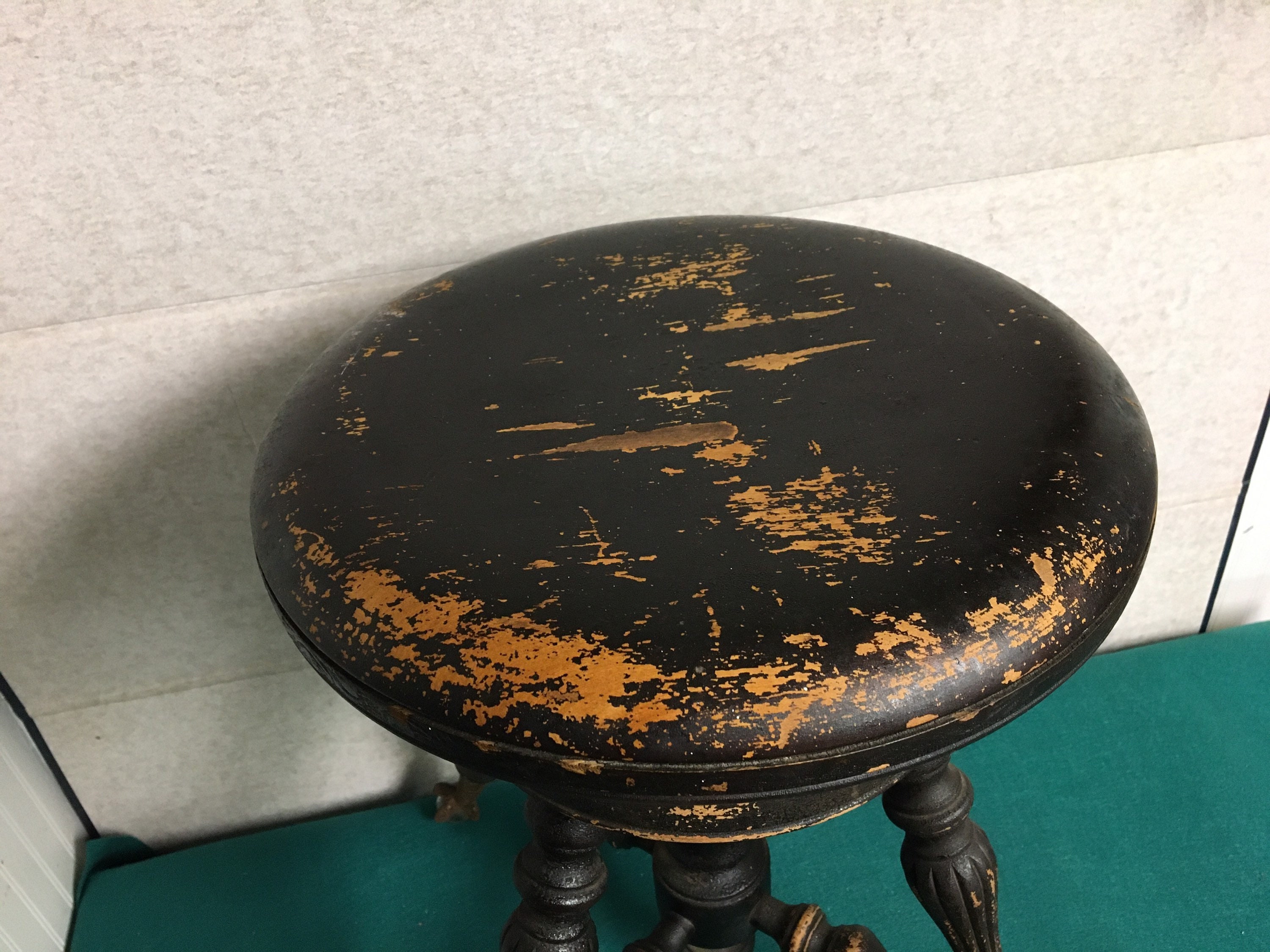 Original 1930's Antique Adjustable Piano Stool, Iron Claw and Glass