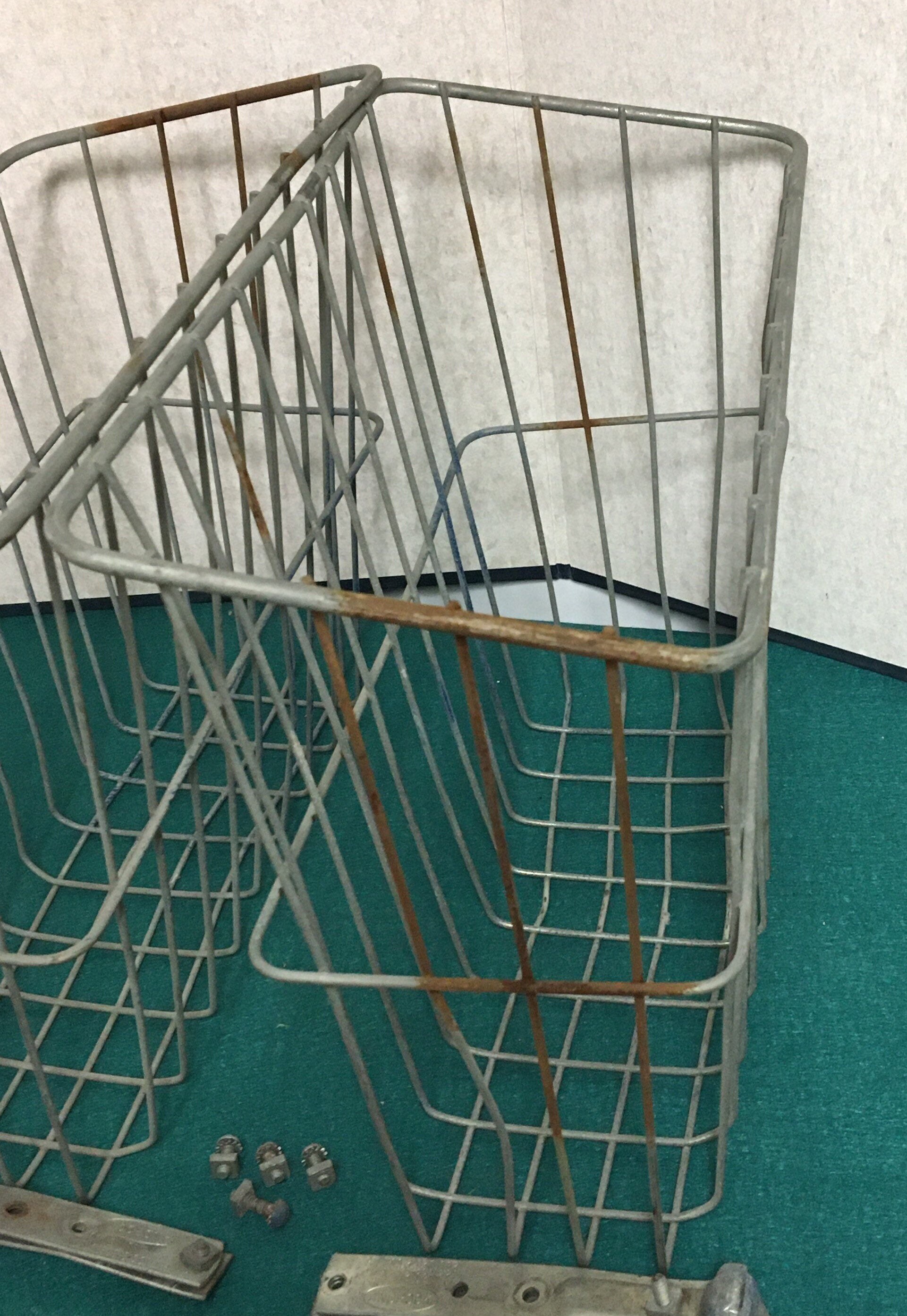 Vintage Bicycle Rear Saddle Baskets, Galvanized Steel Wire Baskets