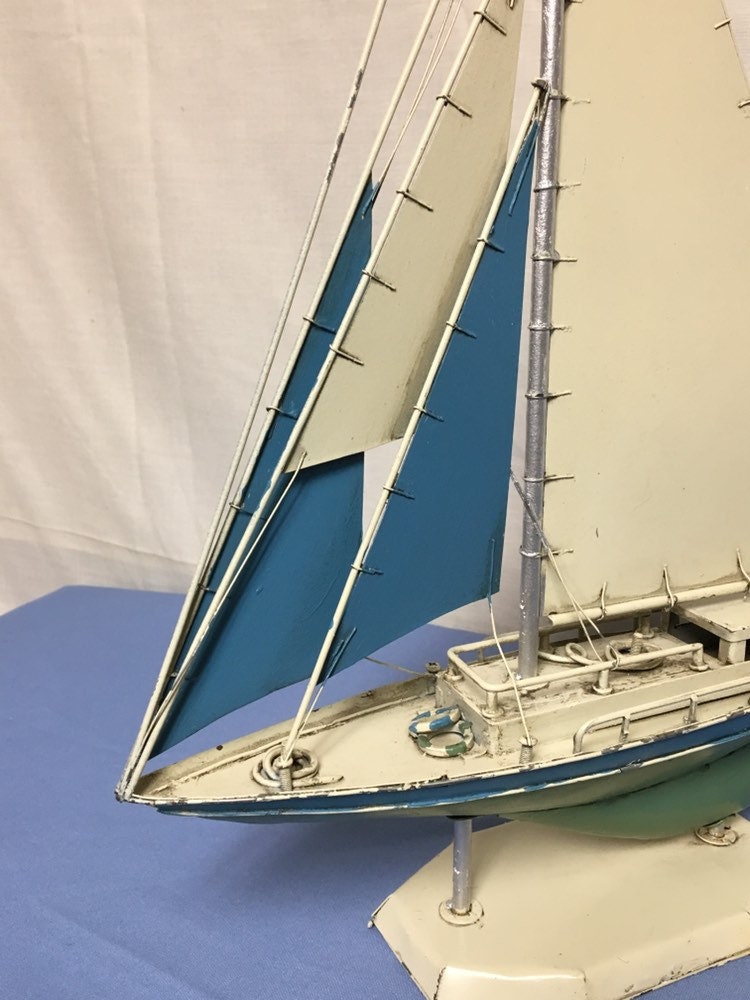 Metal Sailboat, Model Sailboat, Sailing Yacht, Nautical Folk Art, Ship Sculpture, Ship Statue