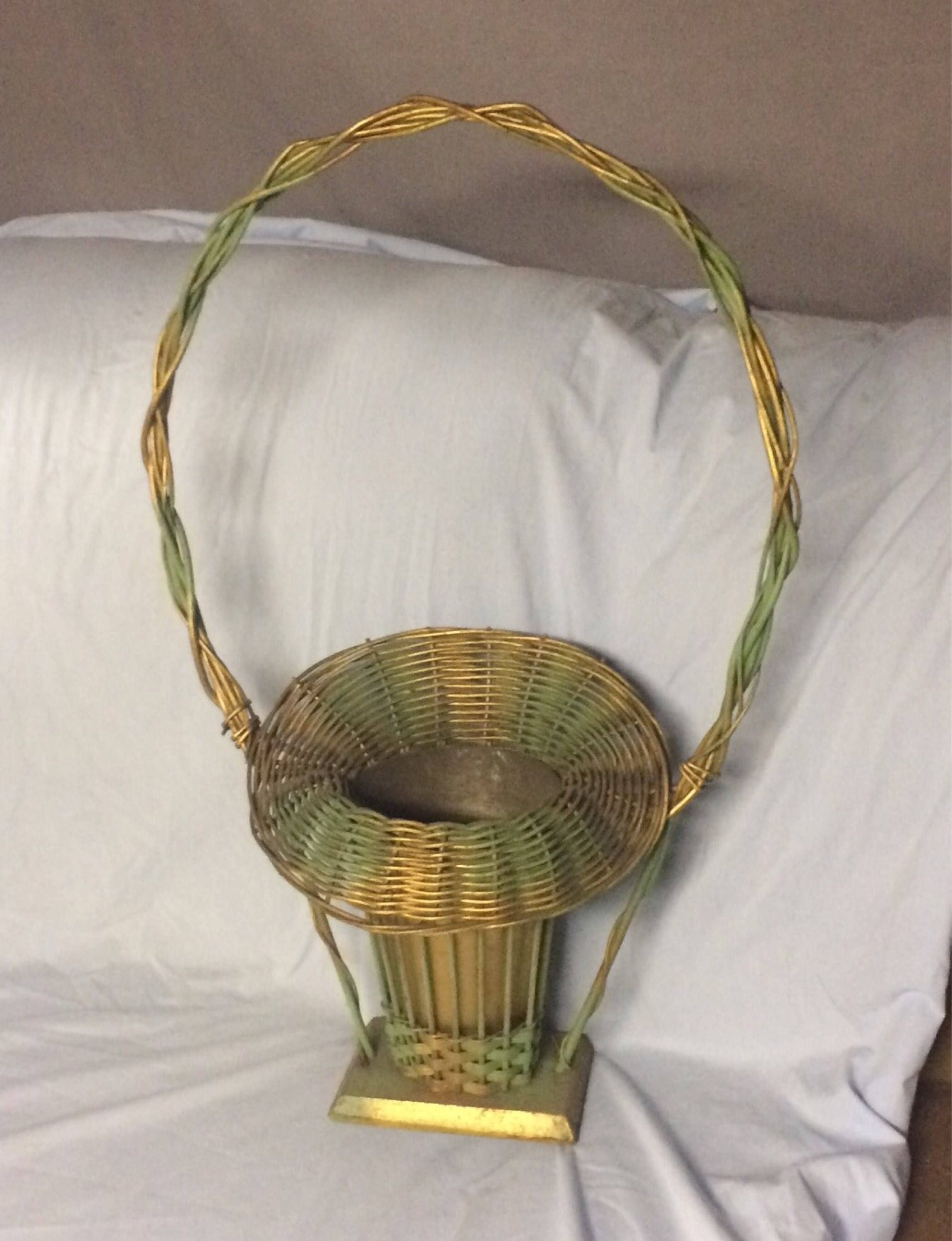 Vintage Wicker Funeral Flower Basket Wicker Graveside Cemetery Funeral