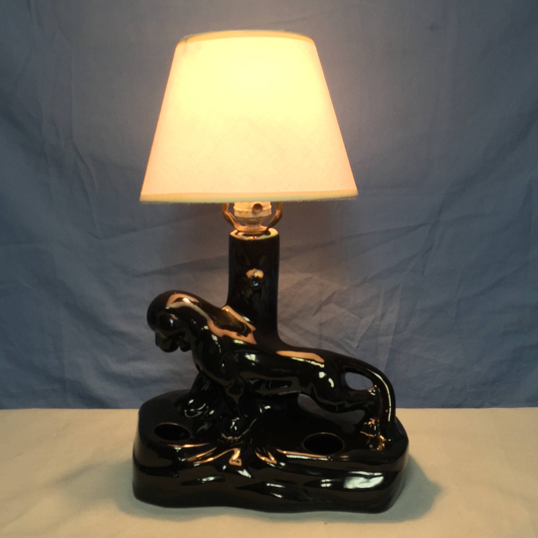 Black Panther, Jaguar, Ceramic Lamp/Planter, 1950's