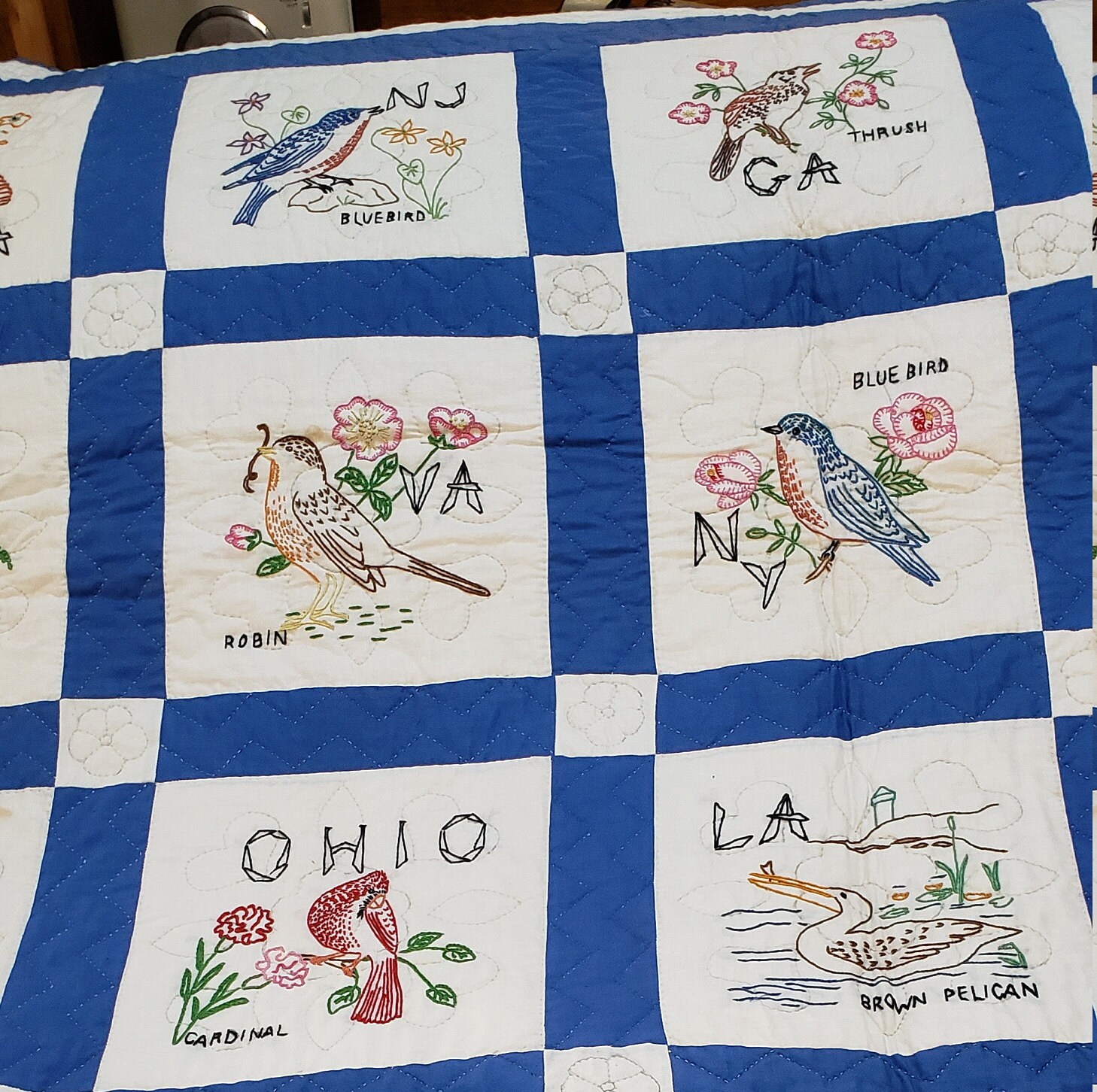 RESERVED Handmade State Bird Quilt with 48 States, Hand Embroidered