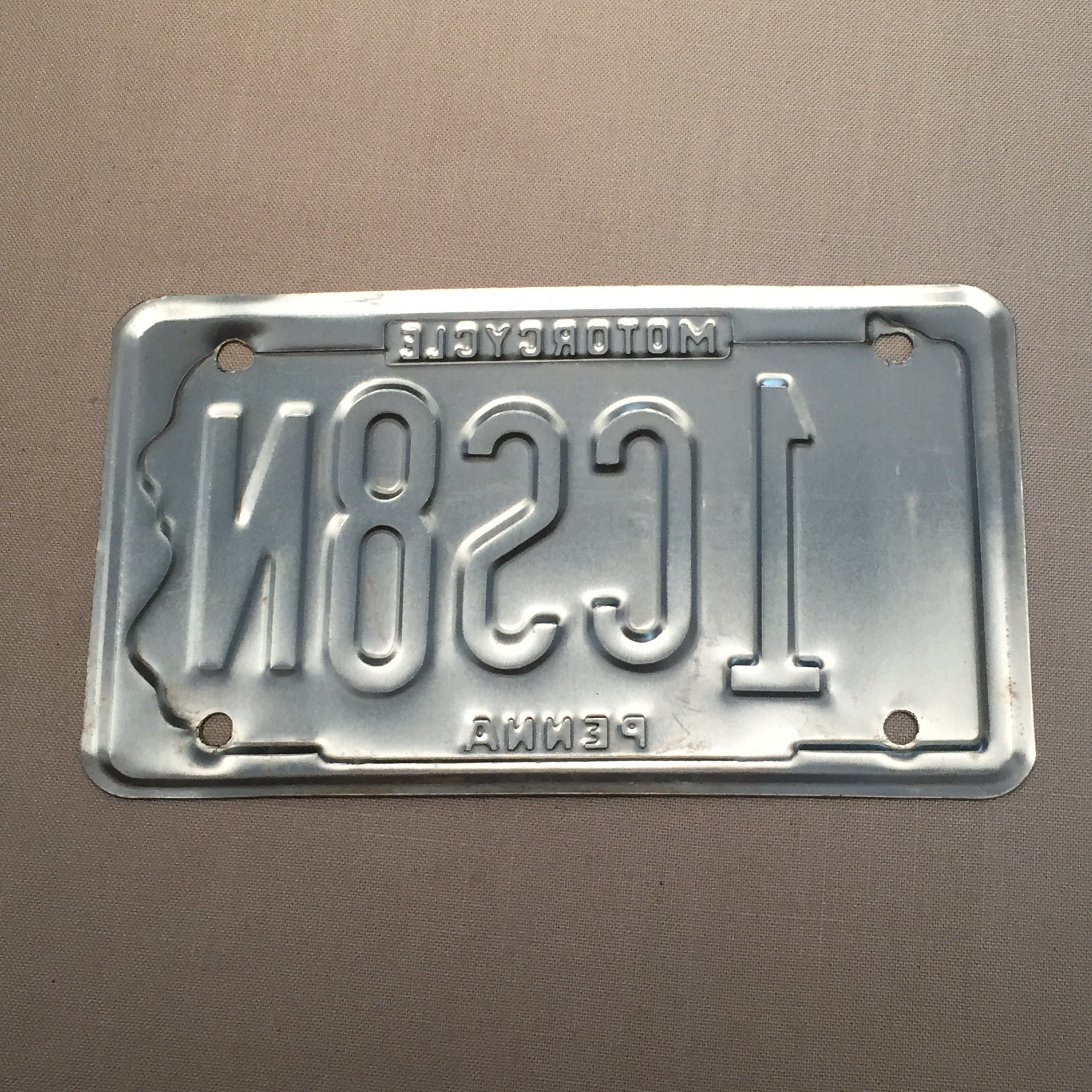 Pennsylvania Motorcycle License Plate 1970's 80's, Number 1CS8N