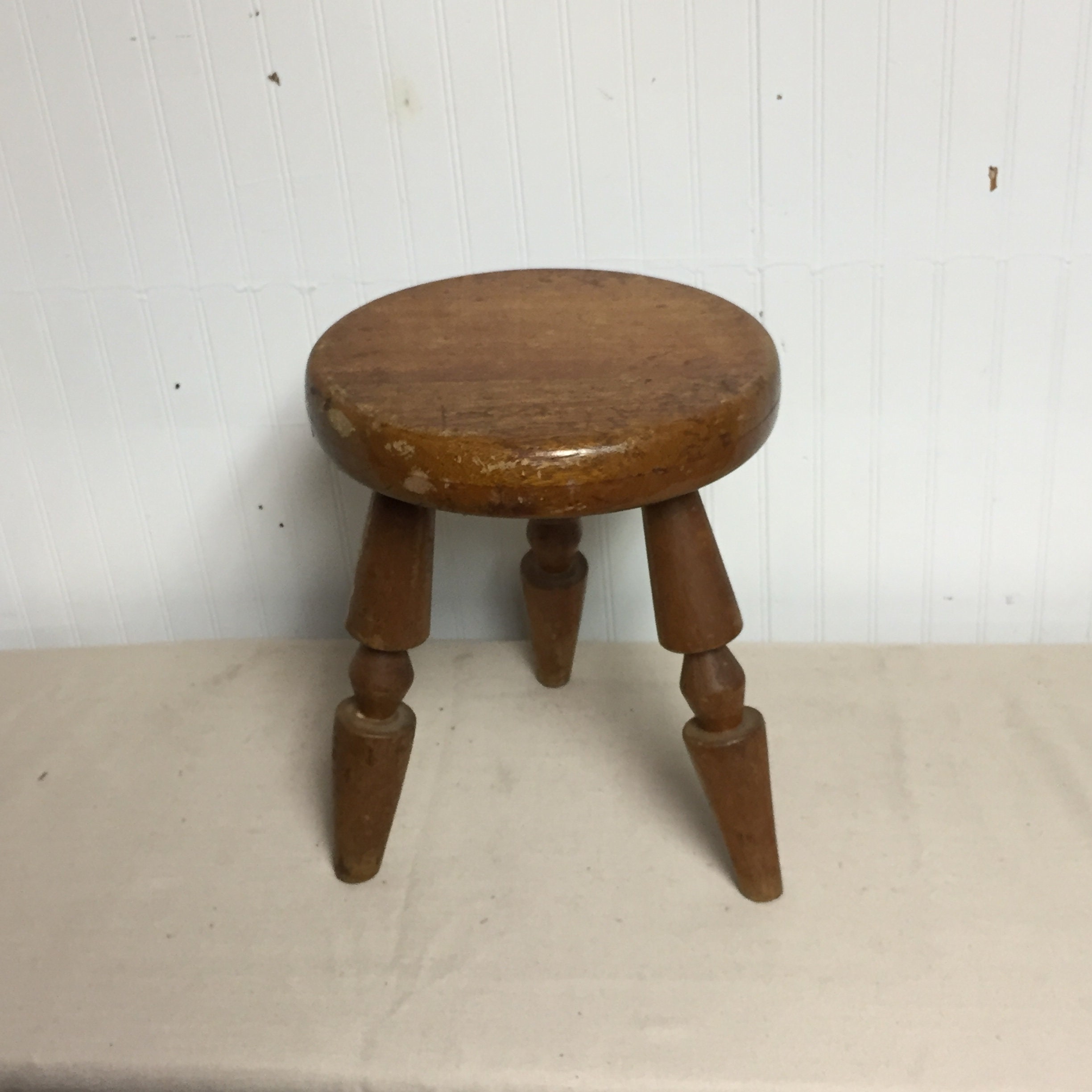 Wooden Three Legged Stool, Vintage Farm Milking Stool, Rustic Decor