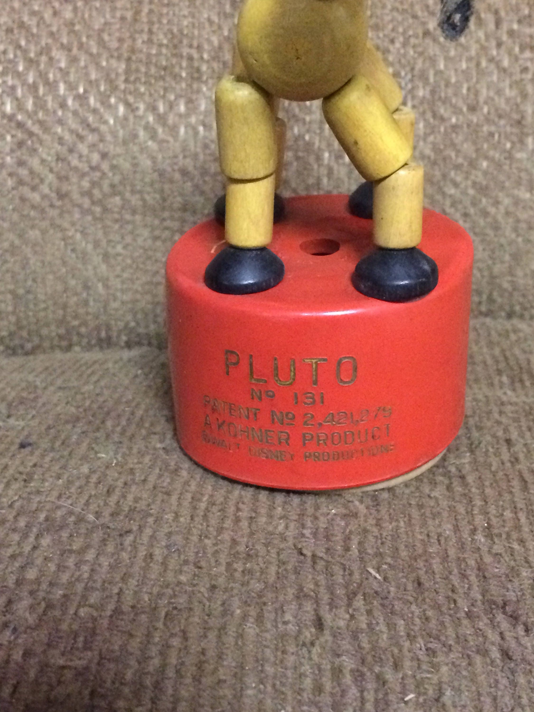 1950's Pluto Wooden Push Puppet with Red Base