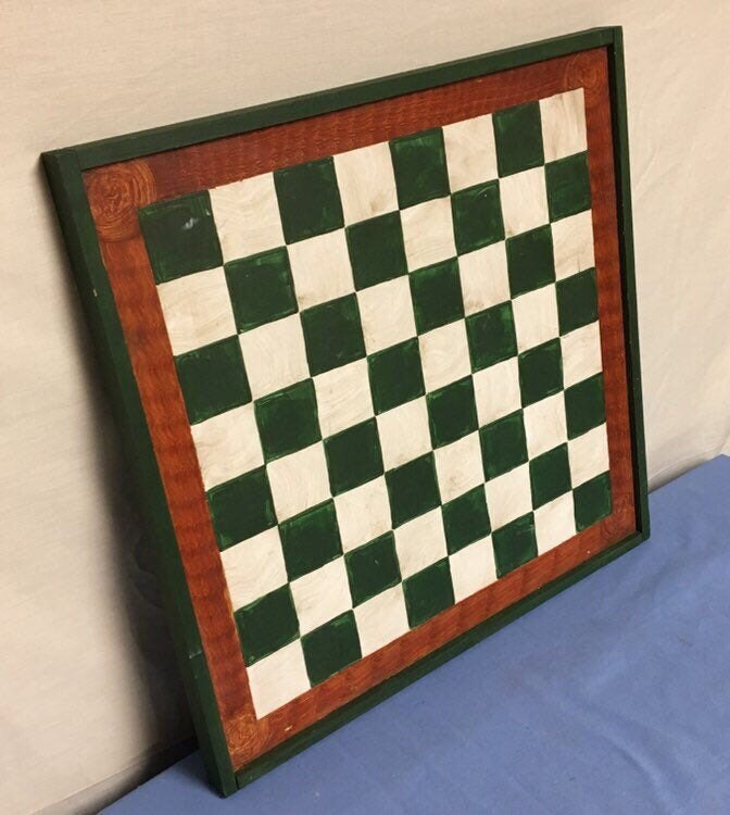 Handmade Wooden Checker / Chess Board, Hand Painted Checker Game Board