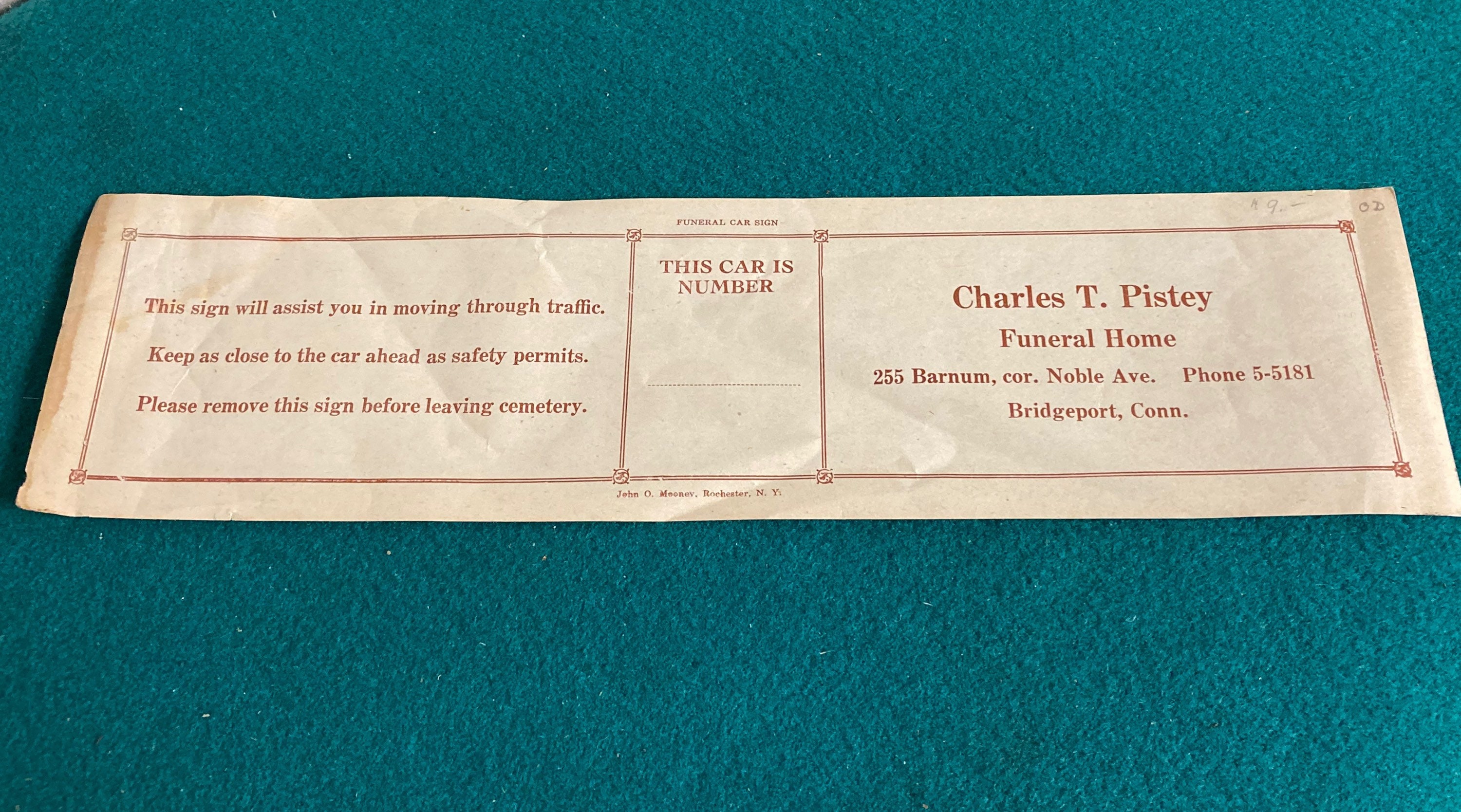 Vintage Funeral Car Sign, Funeral Procession Sticker, Mortuary