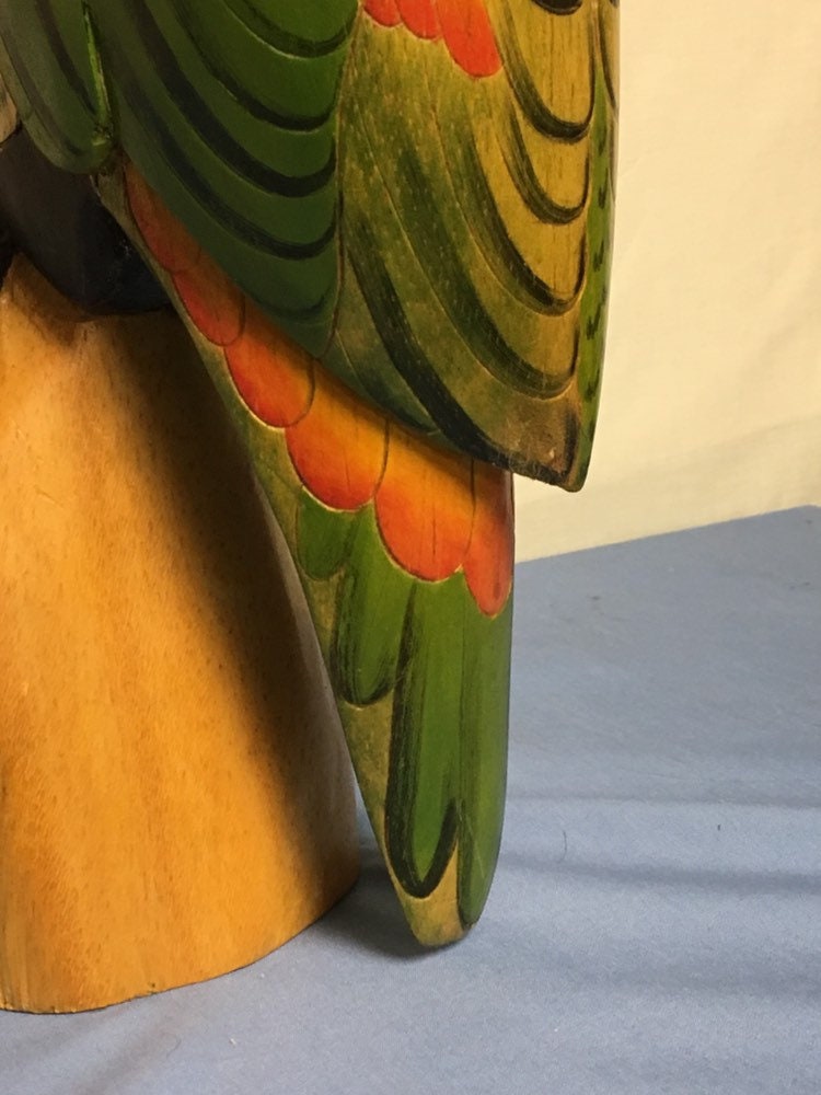 Hand Carved Wooden Parrot, Balsa Wood Carving, Tropical Bird, Hand Painted Parrot