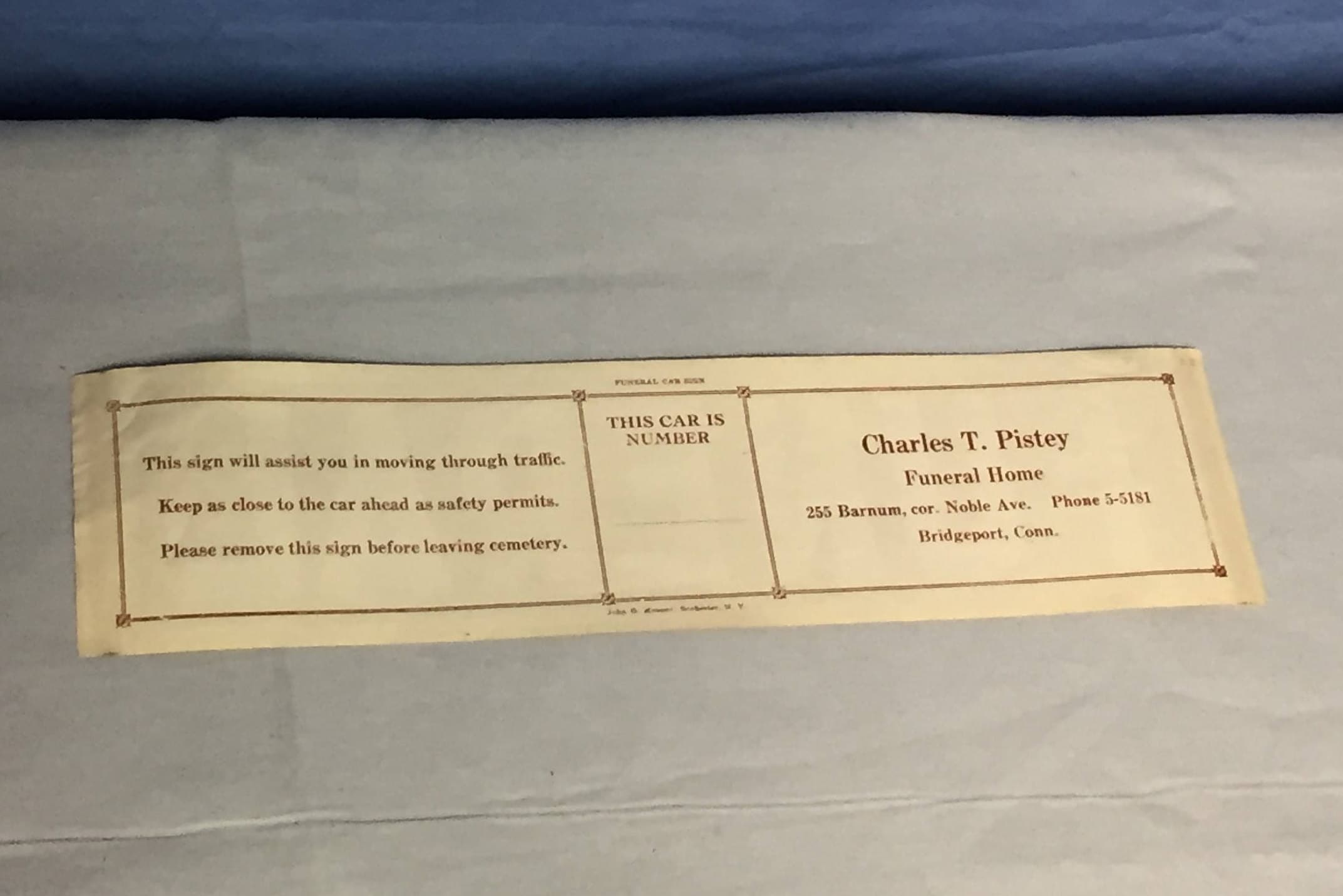 Vintage Funeral Car Sign, Funeral Procession Sticker, Mortuary