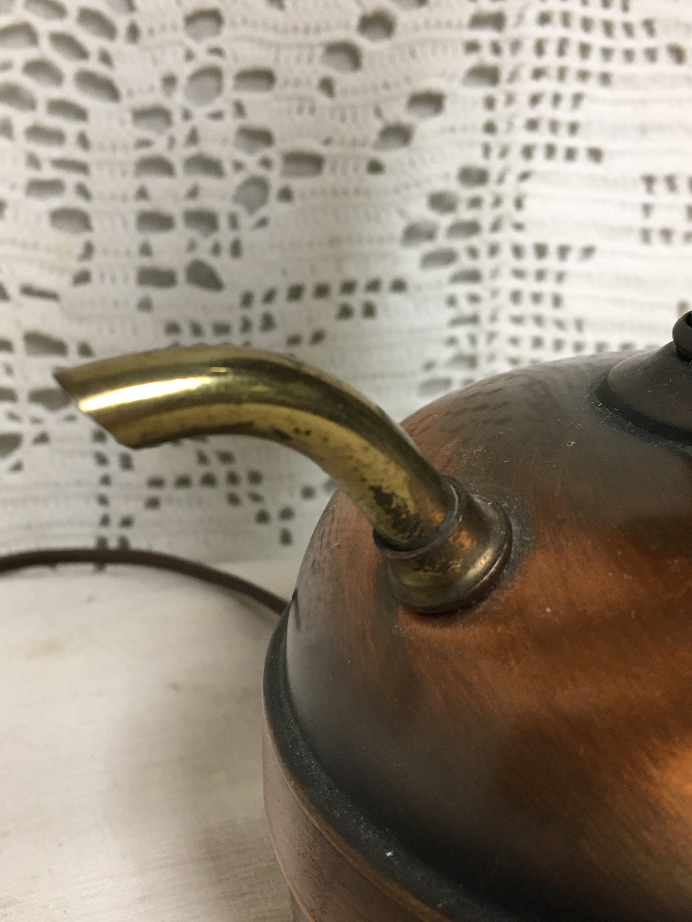 Mid Century Copper Teapot Electric Table Lamp with Glass Chimney, Night