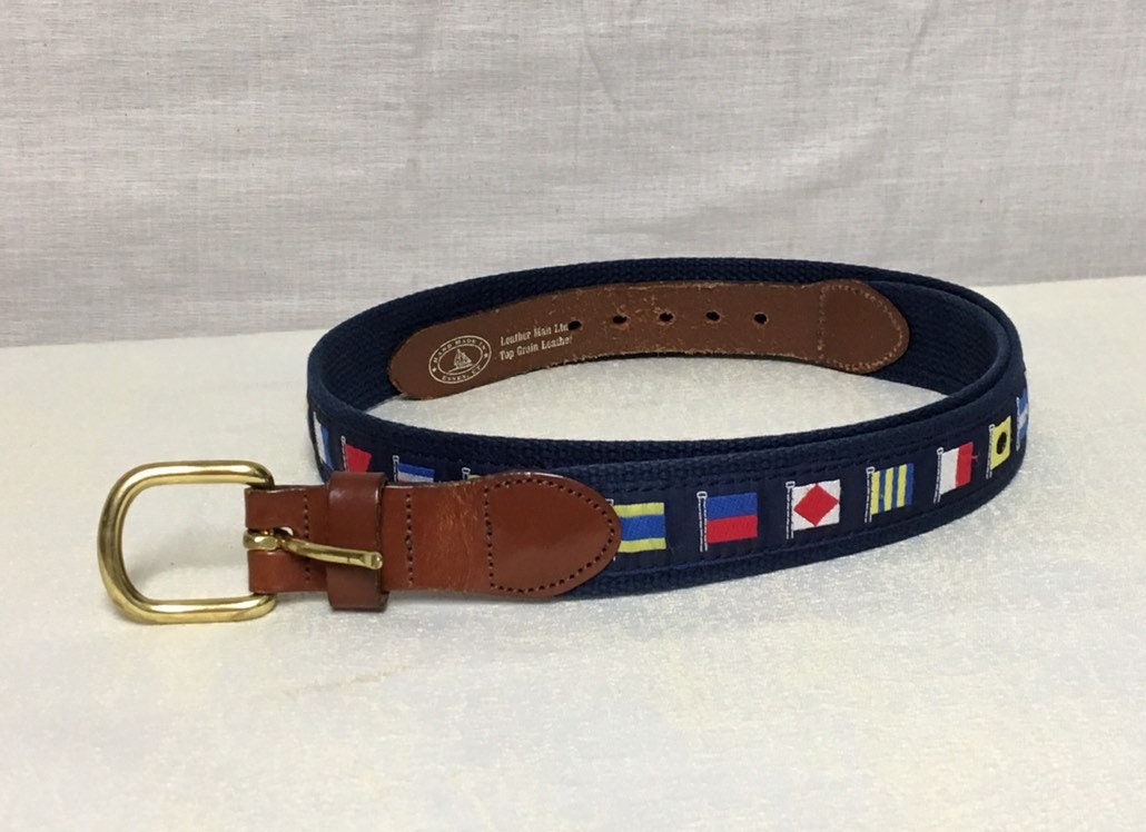 Leather Man Ltd Nautical Code Canvas Belt, Canvas and Leather Men's
