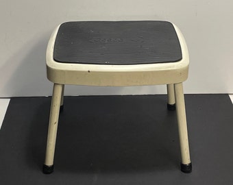 Mid Century White Cosco Metal Kitchen Stepstool with Chrome Legs