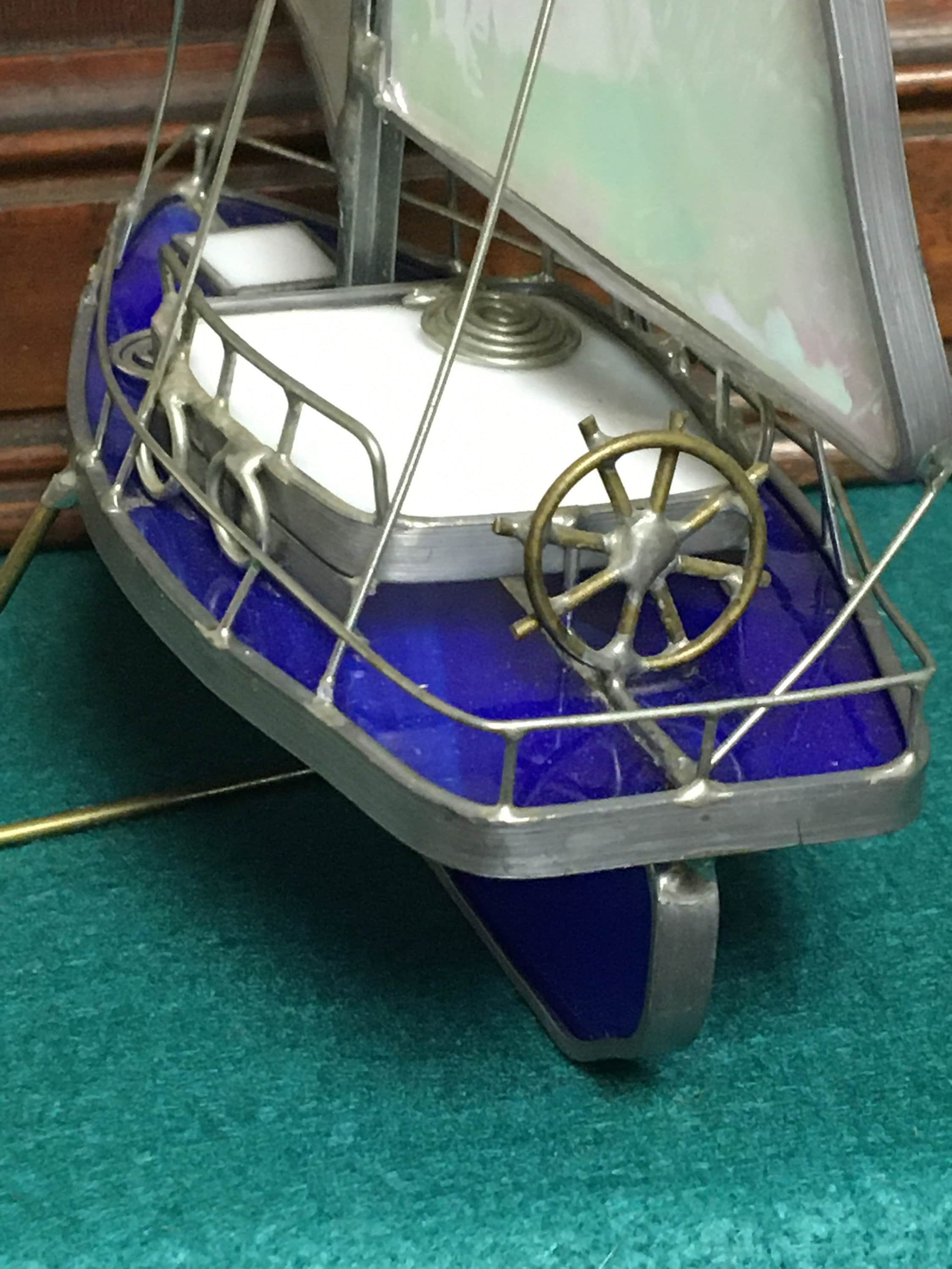 Stained Glass 3D Sailboat, Model Sailboat Sculpture, Sailing Yacht