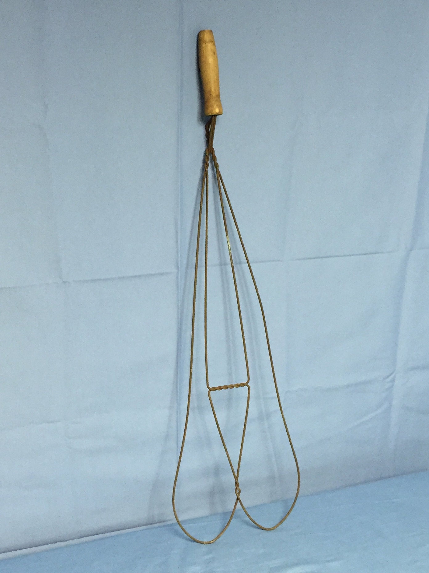 Reserved for Glenn Antique Twisted Wire Rug Beater with Wooden Handle