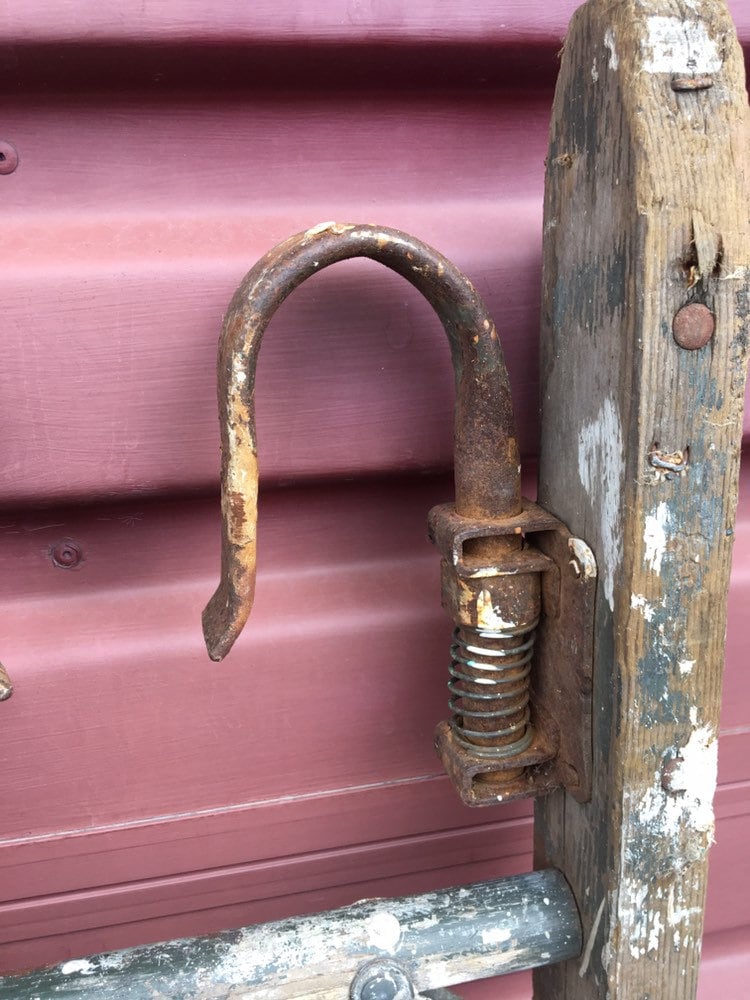 Antique 54 Green Wooden Blanket Ladder with Unusual Hardware and Chippy
