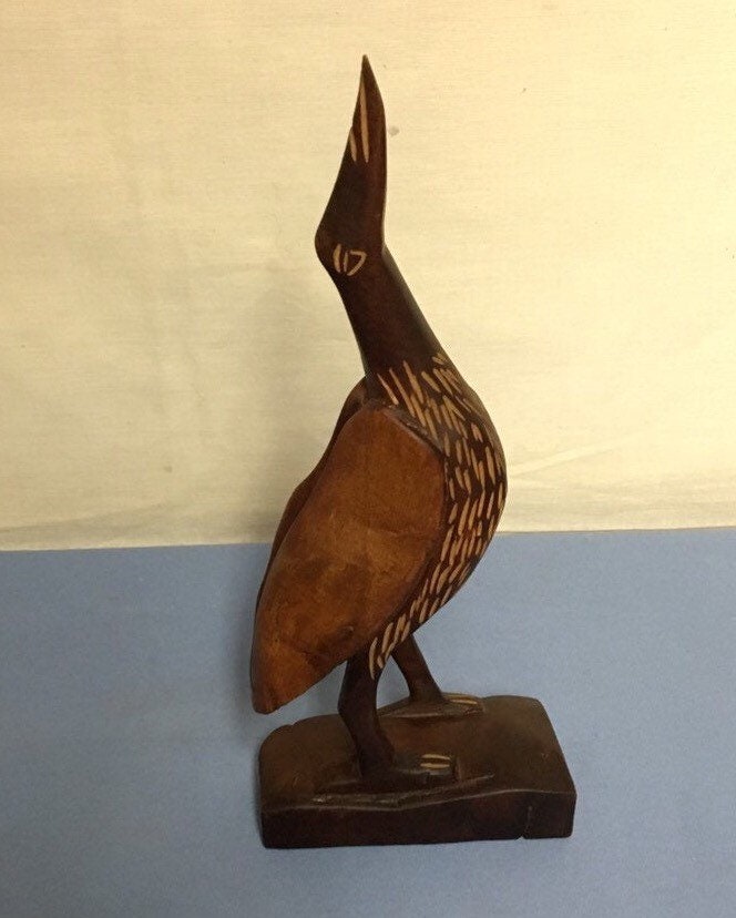 Hand Carved Wooden Crane, Wooden Bird Sculpture, Wood Heron