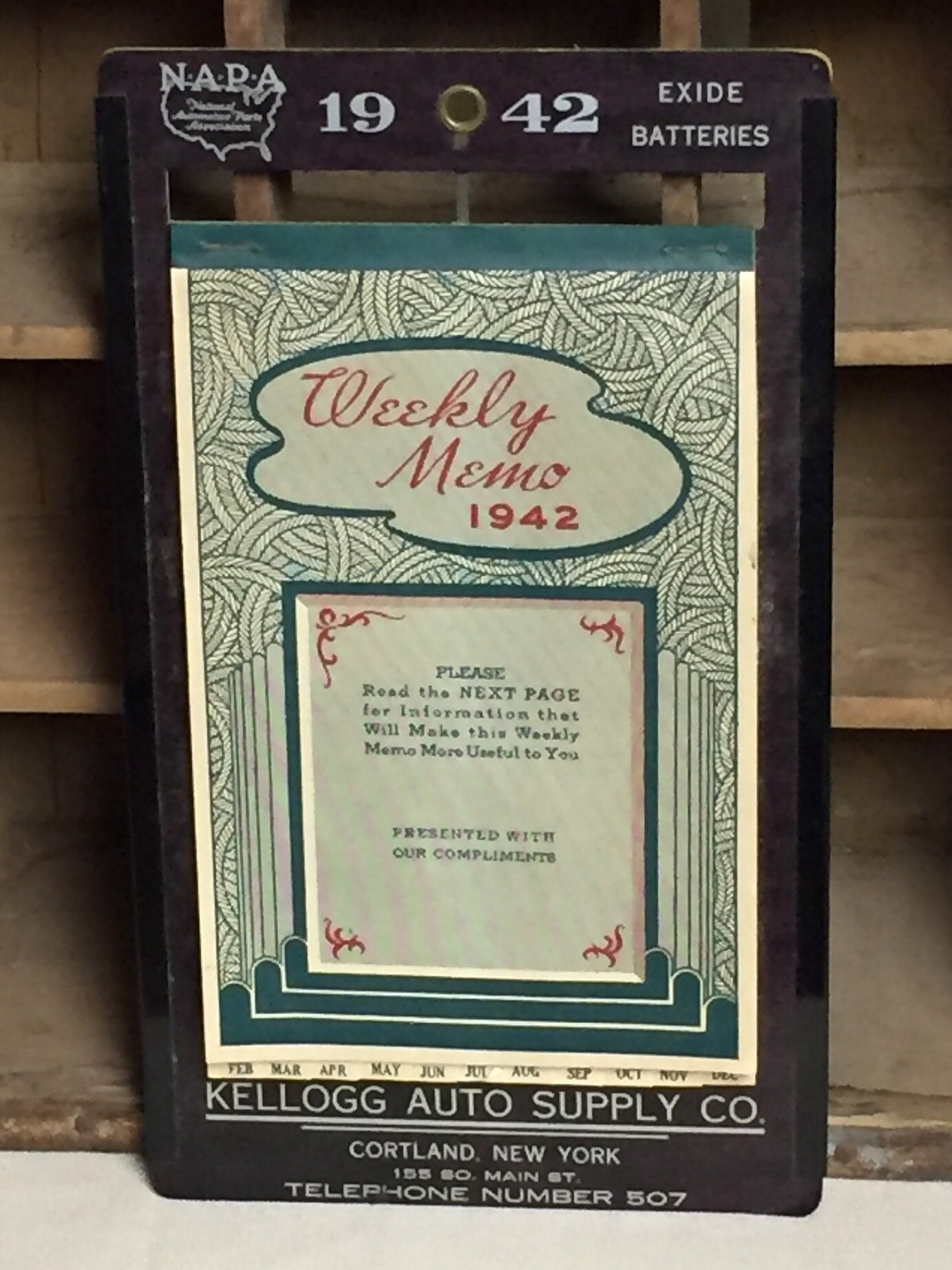 1940's Exide Batteries Advertising Calendar Memo Pad, Automotive