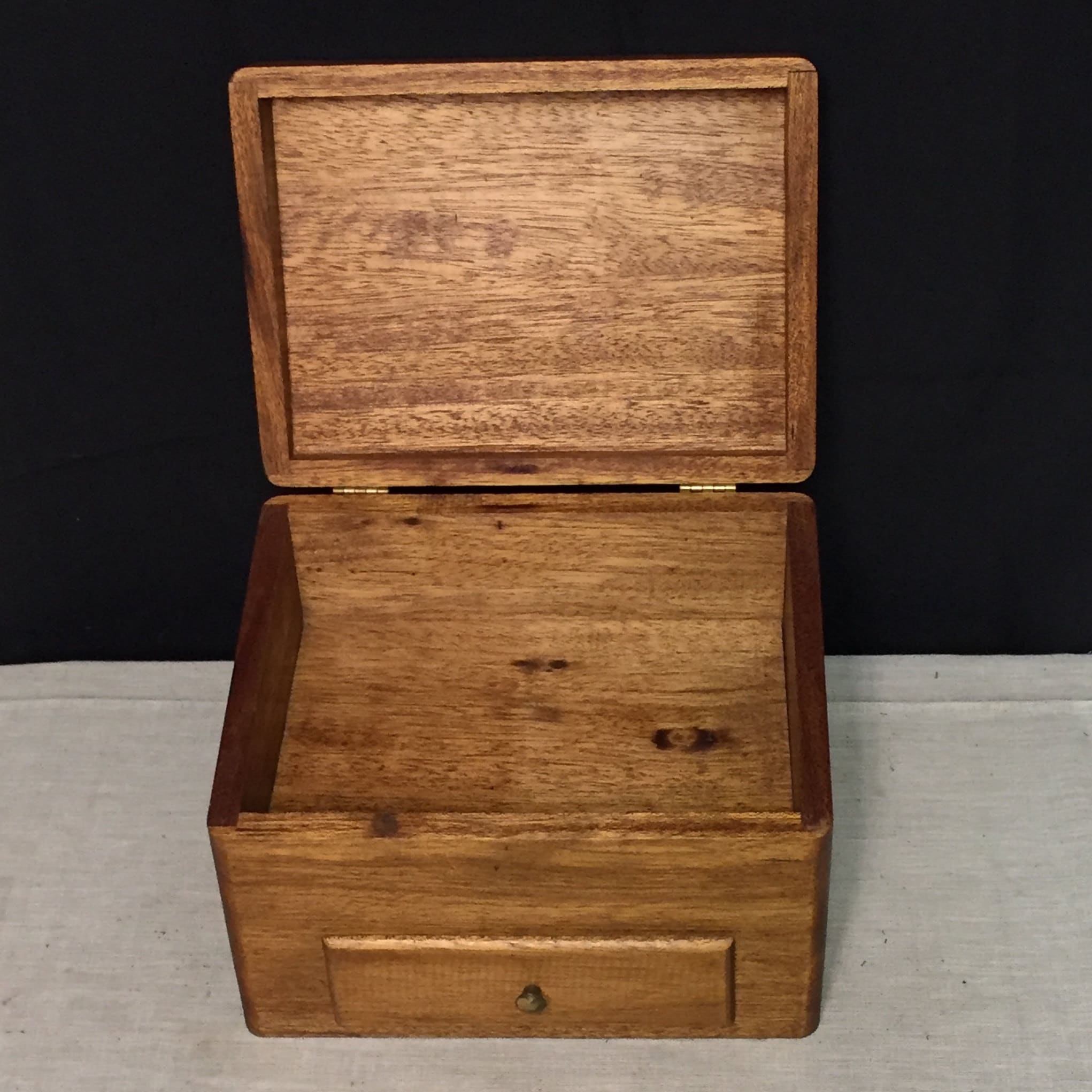 Homemade Wooden Oak Box with Drawer and Hinged Lid 