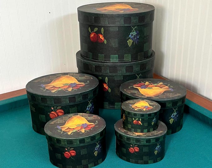 Featured listing image: Bob's Boxes, Primitive, Oval Stacking / Nesting Boxes Set of 7