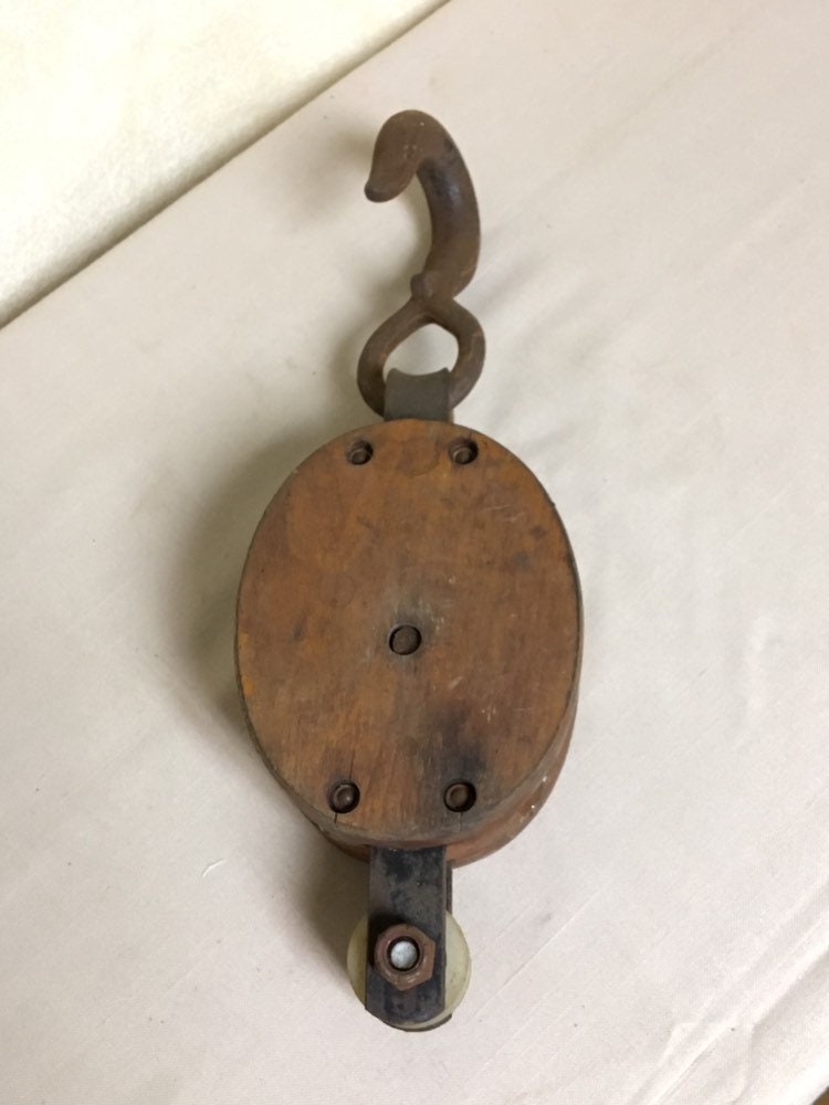Vintage Boston & Lockport Wooden Pulley Block and Tackle, Barn Pulley,