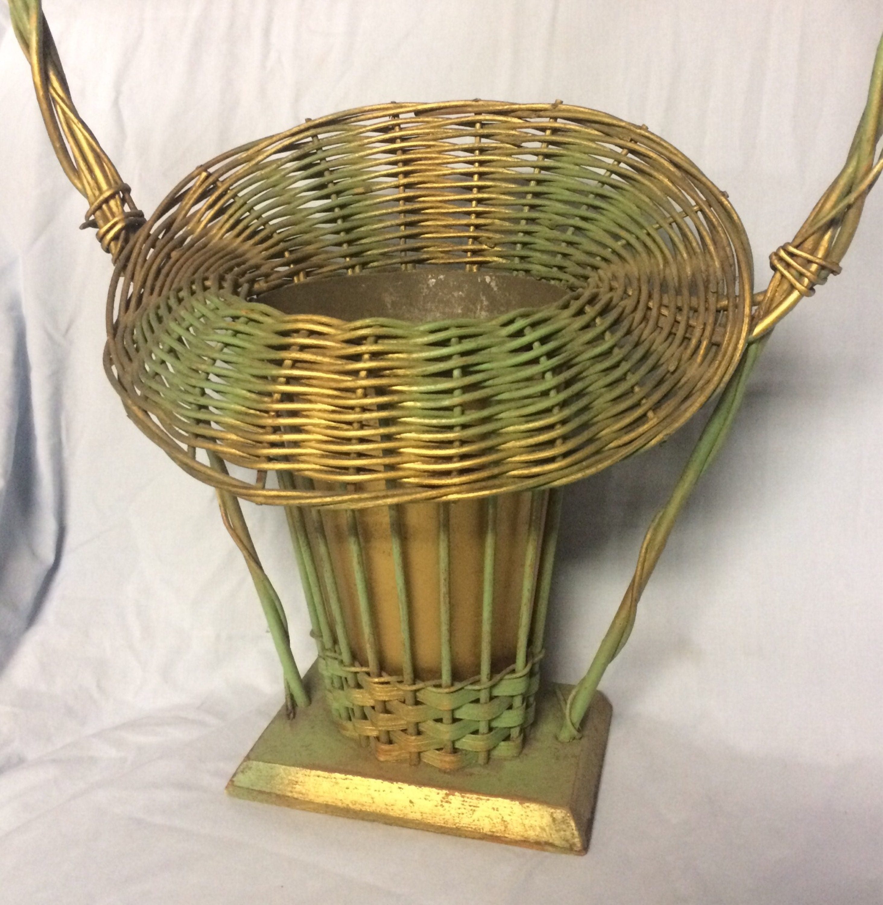 Vintage Wicker Funeral Flower Basket Wicker Graveside Cemetery Funeral