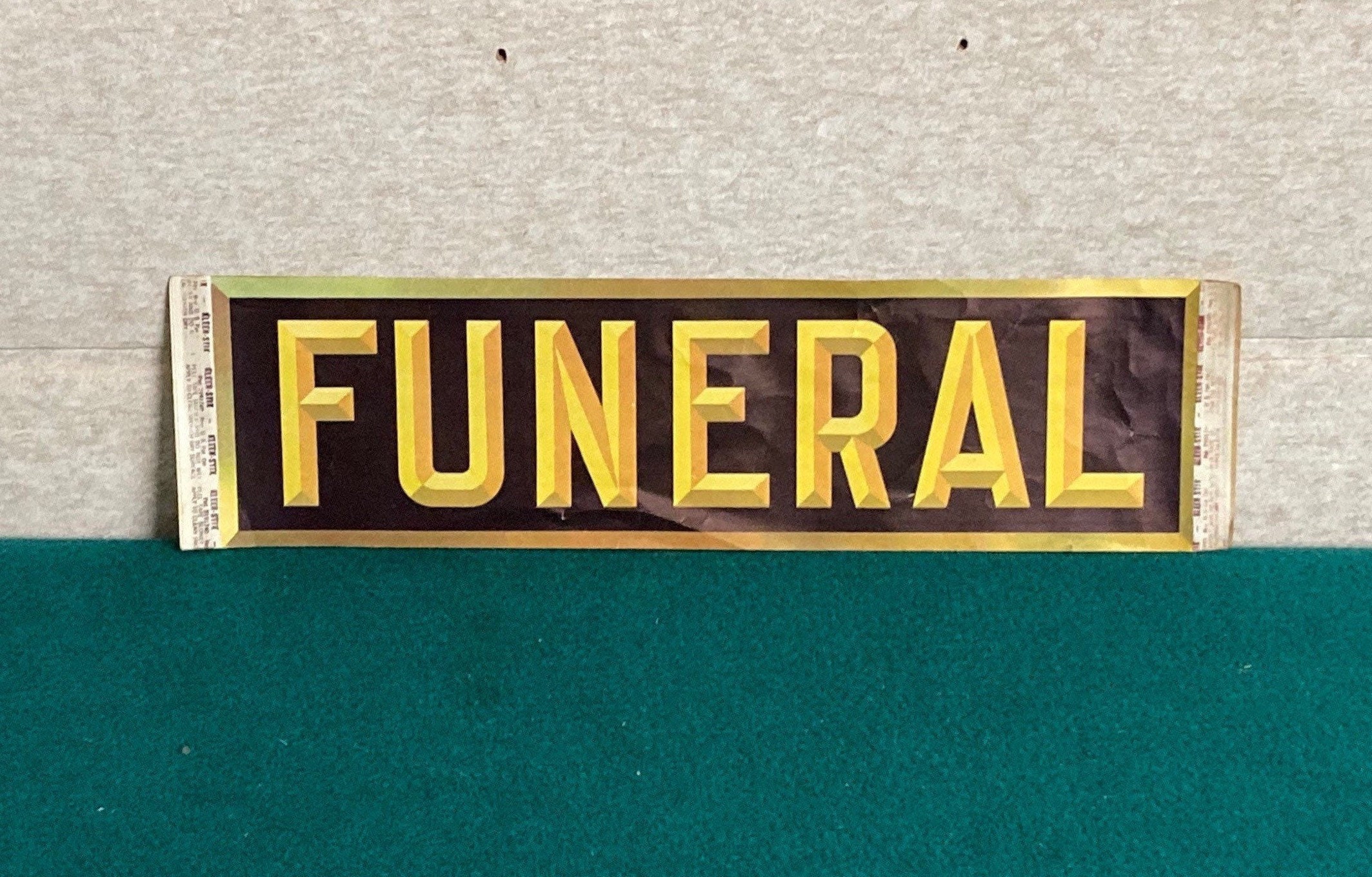 Vintage Funeral Car Sign, Funeral Procession Sticker, Mortuary