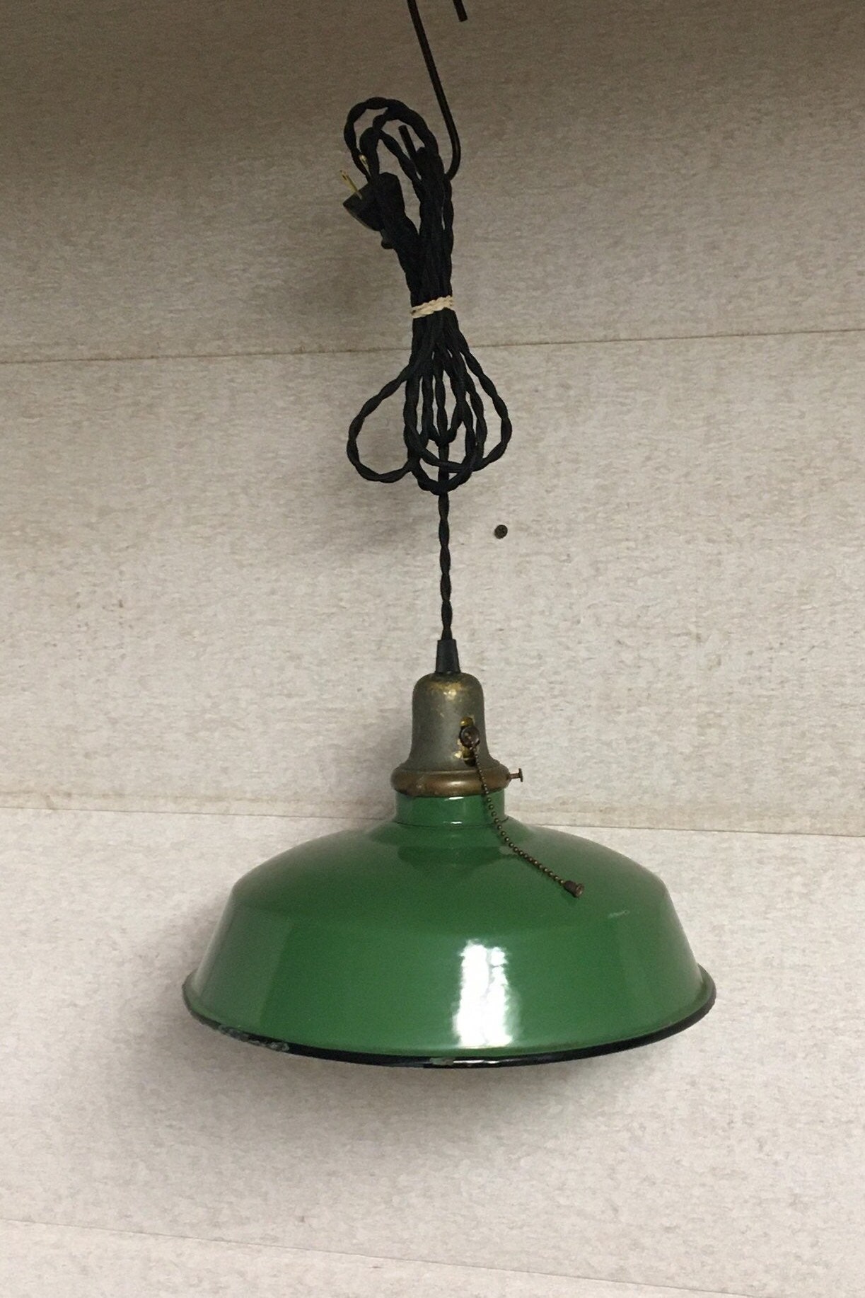 1940's Ivanhoe 12 Green Industrial Porcelain Enamel Barn Light, Gas