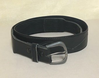 Paris Belt, Full Grain Cowhide on Split Suede Black Leather Belt, Snap On Buckle, Zig Zag Leather Belt,  1970's Belt, Designer Accessories