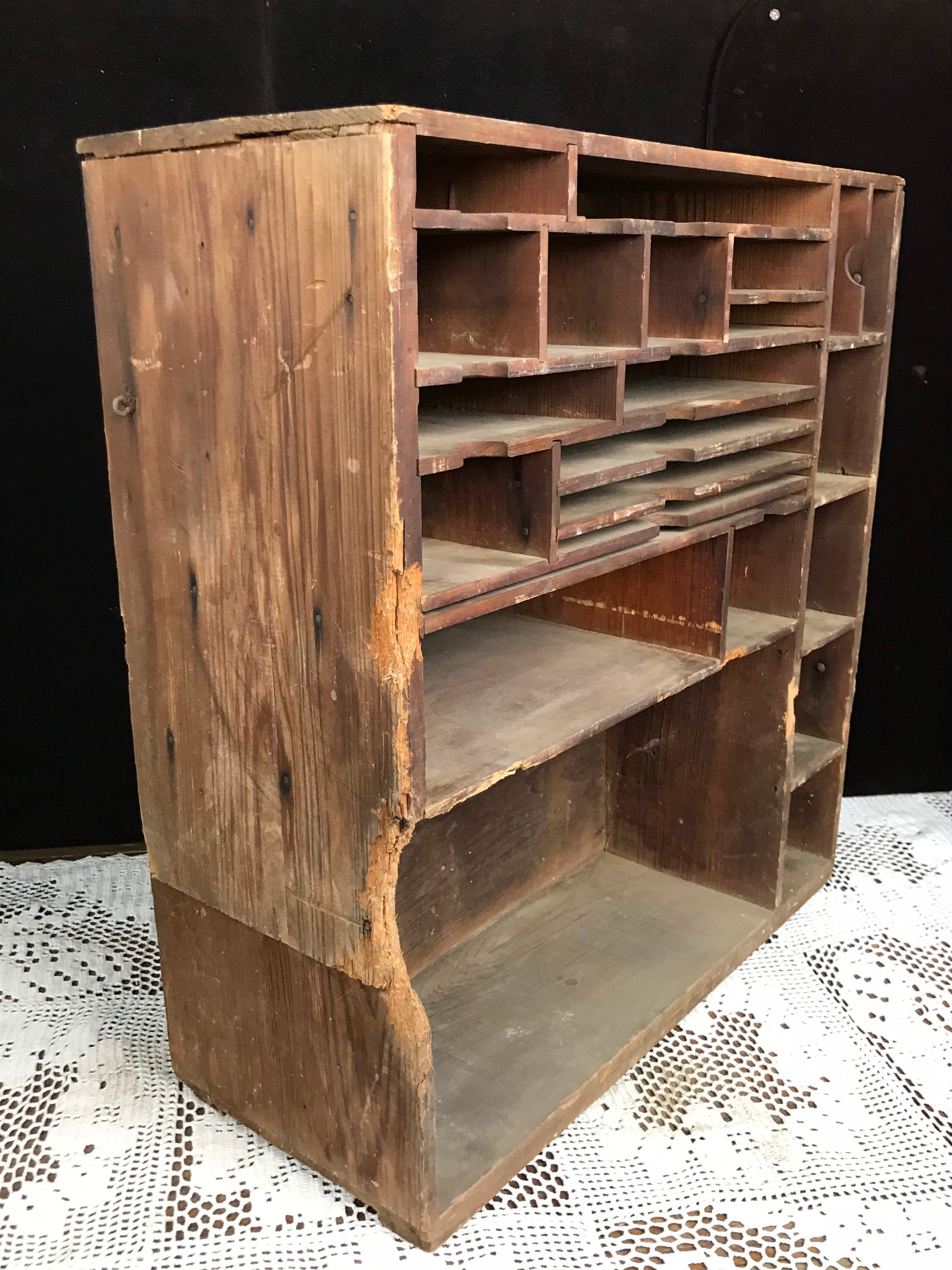 1940's Homemade Wooden Cubbie Primitive Mail Organizer Apothecary