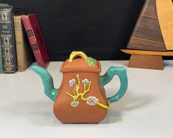 Chinese Yixing Zisha Clay and Enamel Teapot, Marked OTC