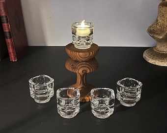 Fidenza Vetraria, Glass Candle Holders, Made in Italy, Set of 5