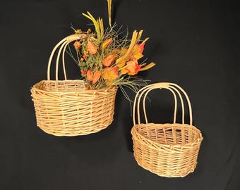 Wicker Rattan Wall Hanging Baskets, Set of 2
