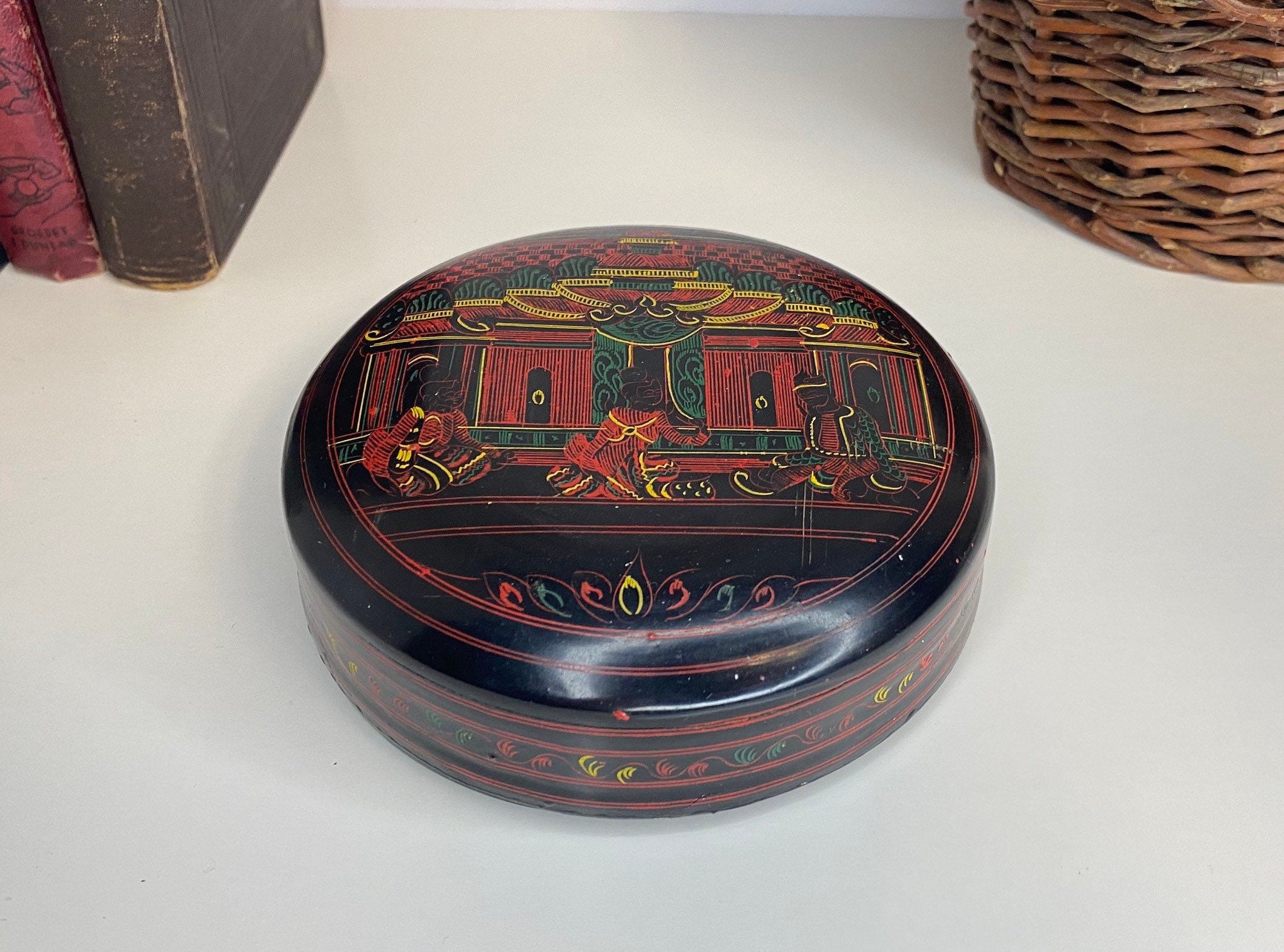 Vintage Burmese Lacquer 4 Coasters, Set of Six (6), Asian Lacquerware