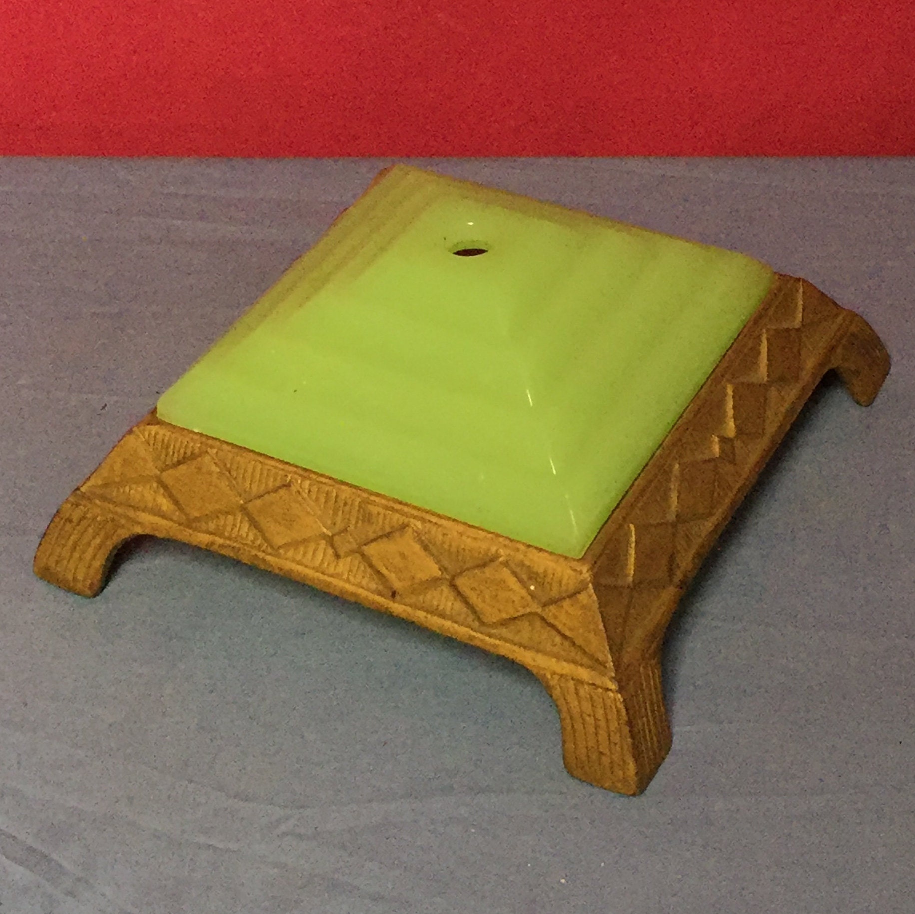 Antique Cast Iron Jadeite Floor Lamp Base, Floor Lamp Parts, Green Jade Smoking Stand Footed