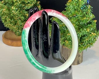 Tri Colored Peking Jade Art Glass Bangle, Deco Bracelet