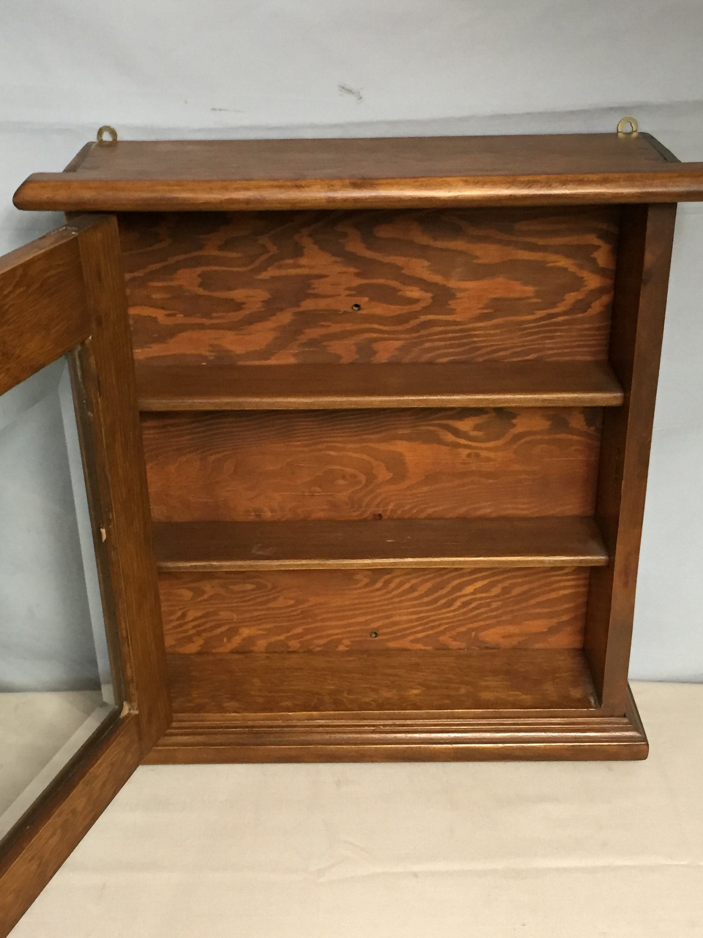 Antique 1940's Wooden Medicine Cupboard With Beveled Glass Door