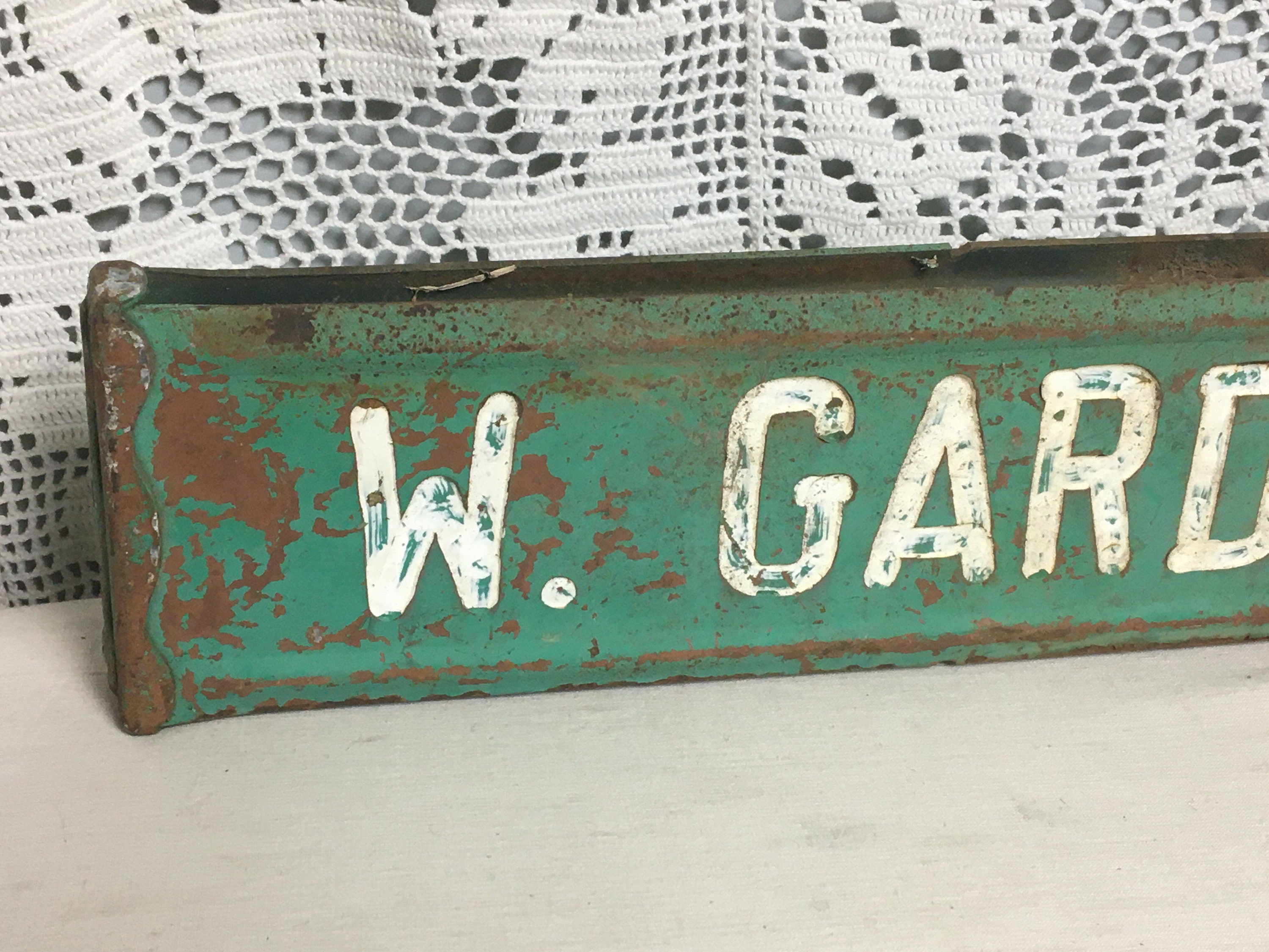 1950's Embossed 2 Sided Steel Street Sign W. GARDEN RD. Green & White