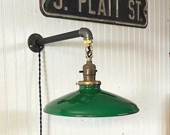10" Green Enamel Barn Light Wall Sconce: Industrial Style Fixture