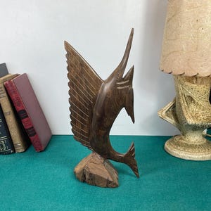 Hand Carved Wooden Swordfish Sail Fish, Handcrafted Statue