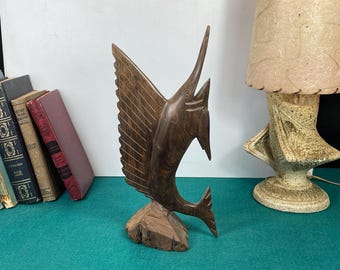 Hand Carved Wooden Swordfish Sail Fish, Handcrafted Statue