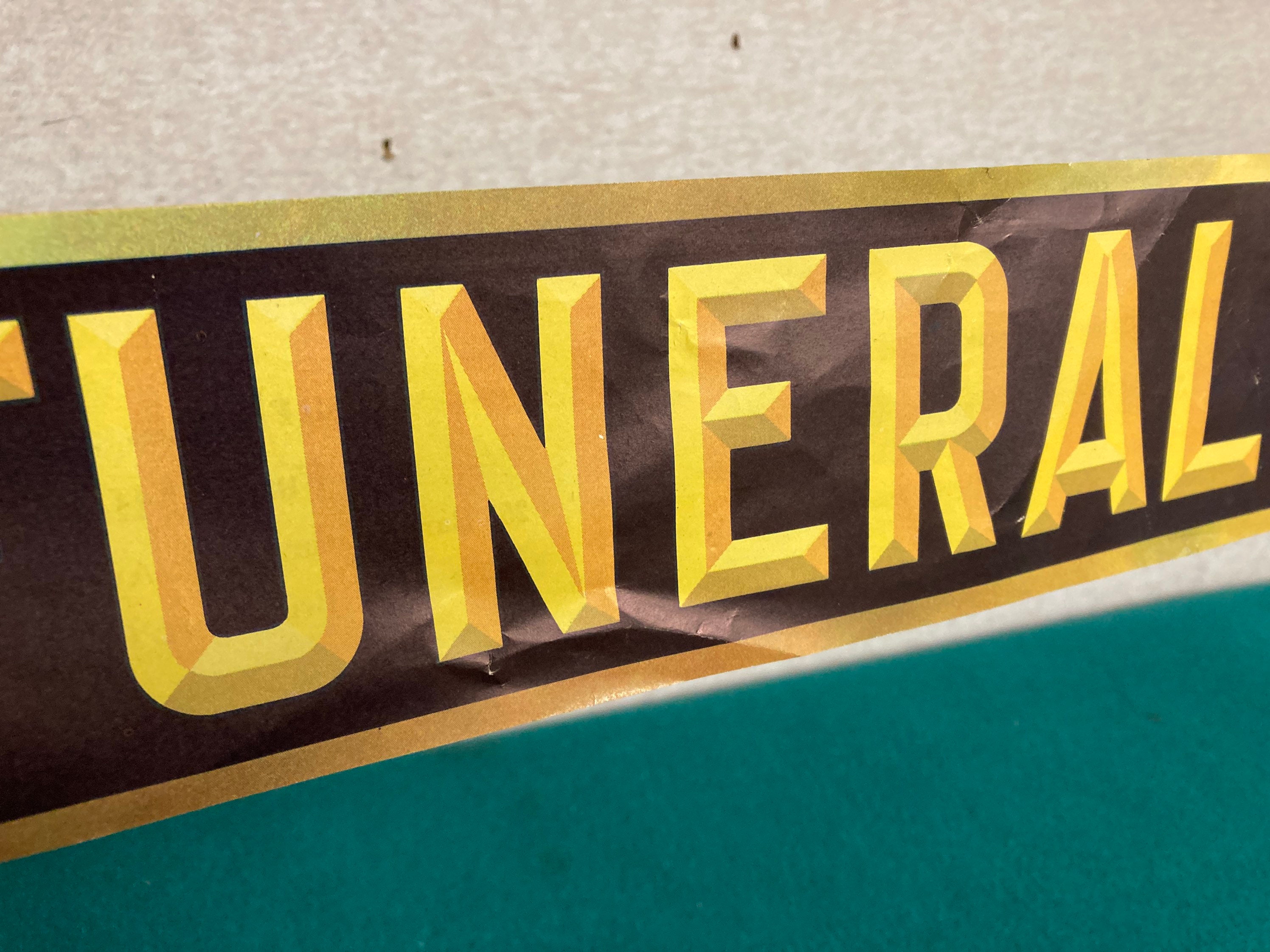 Vintage Funeral Car Sign, Funeral Procession Sticker, Mortuary