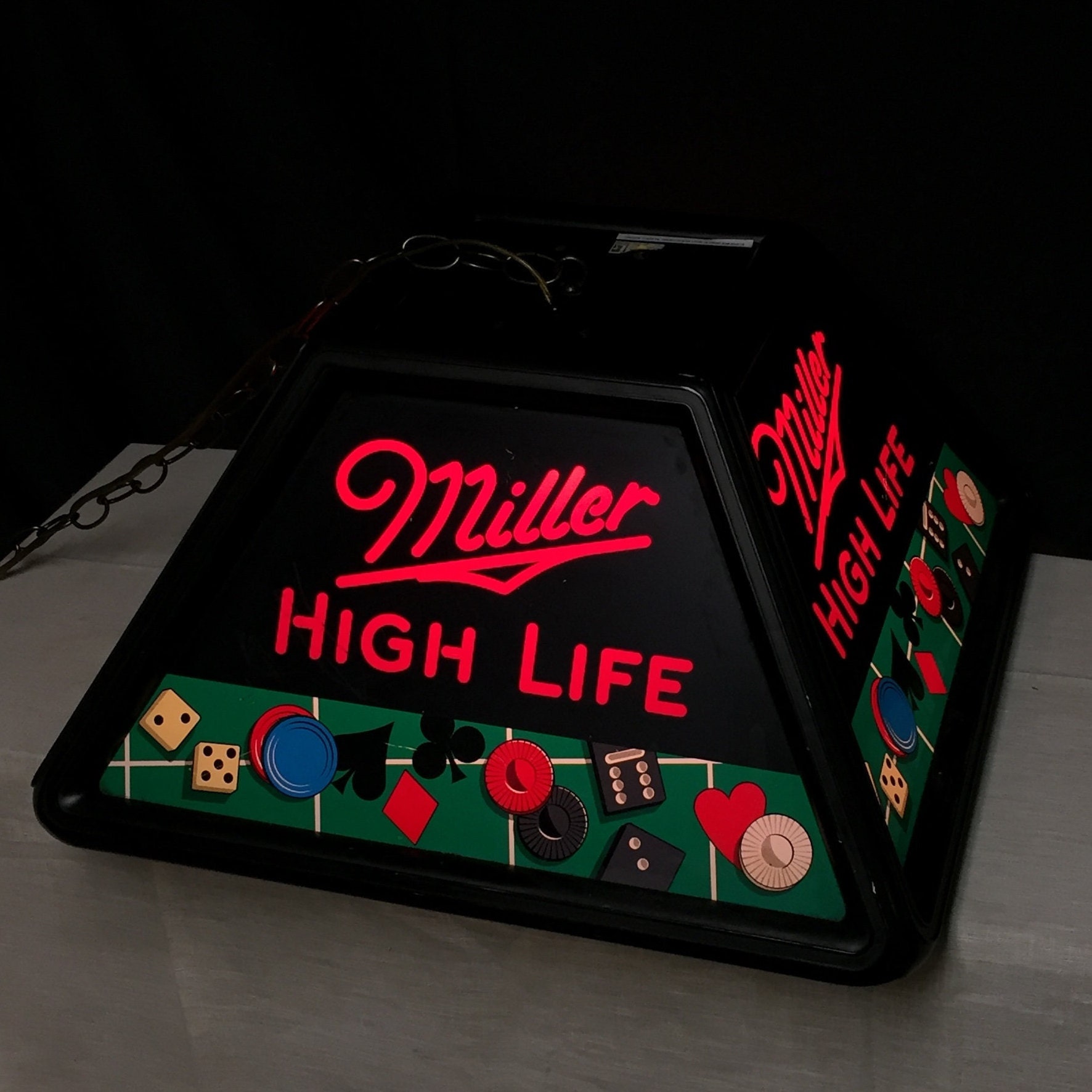 1980's Miller High Life Hanging Poker Table Swag Light, Billiards Table Light, Miller Brewing