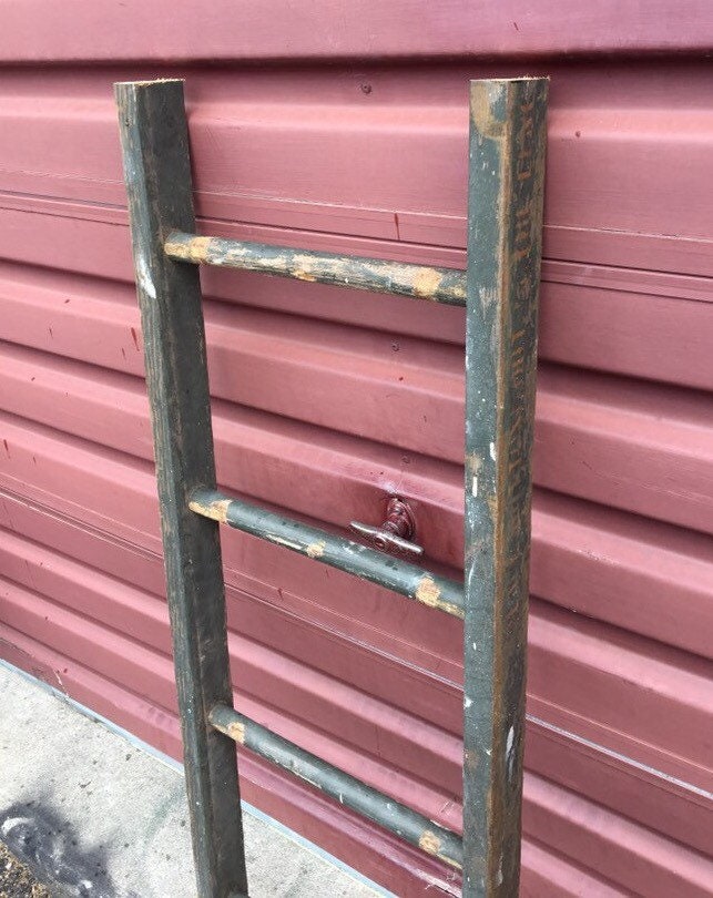 Antique 48 Wooden Blanket Ladder with Chippy Paint Splatter, Old