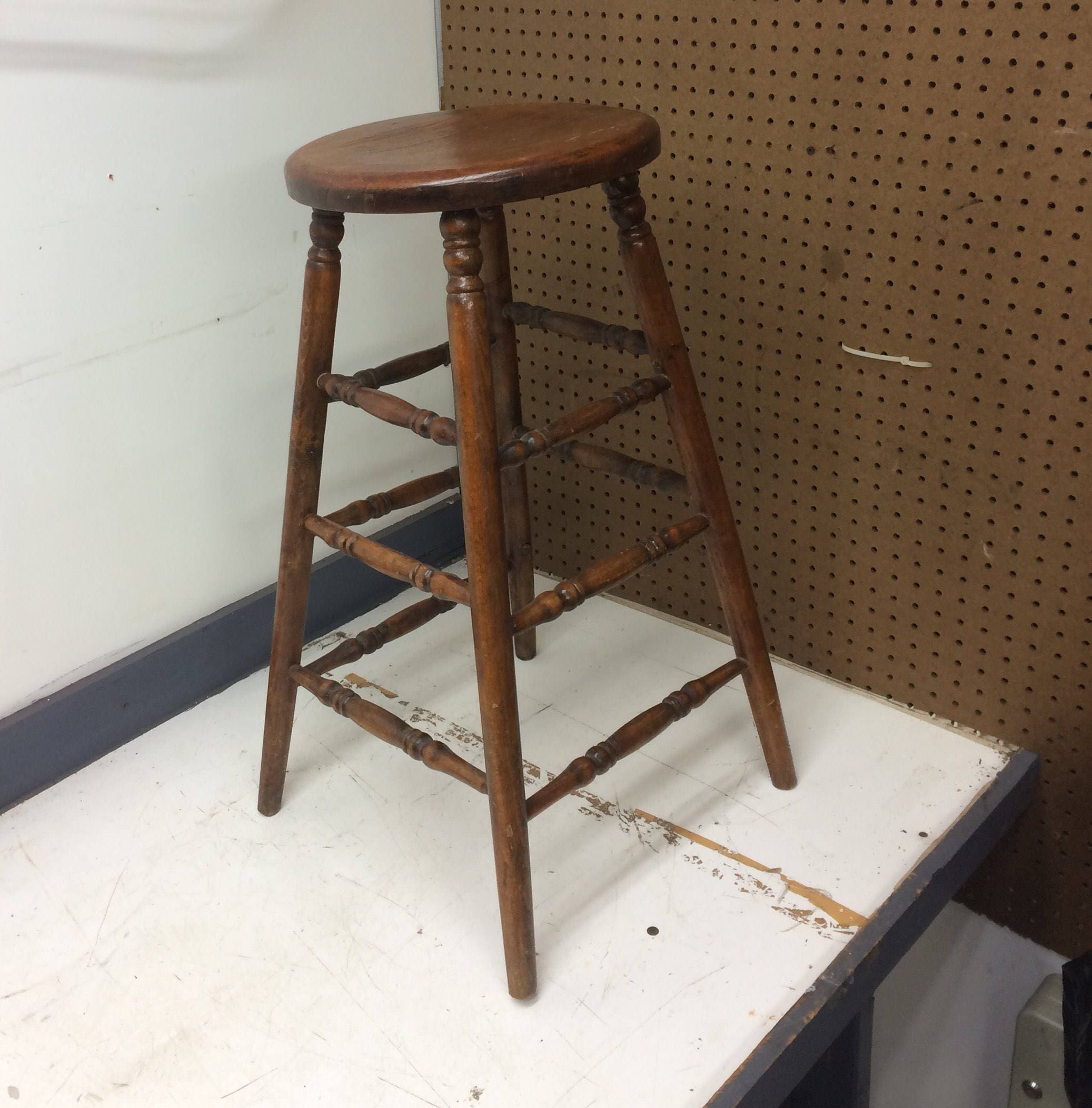 Vintage Wooden Farm Stool Industrial Hardware Store Counter Stool Farm