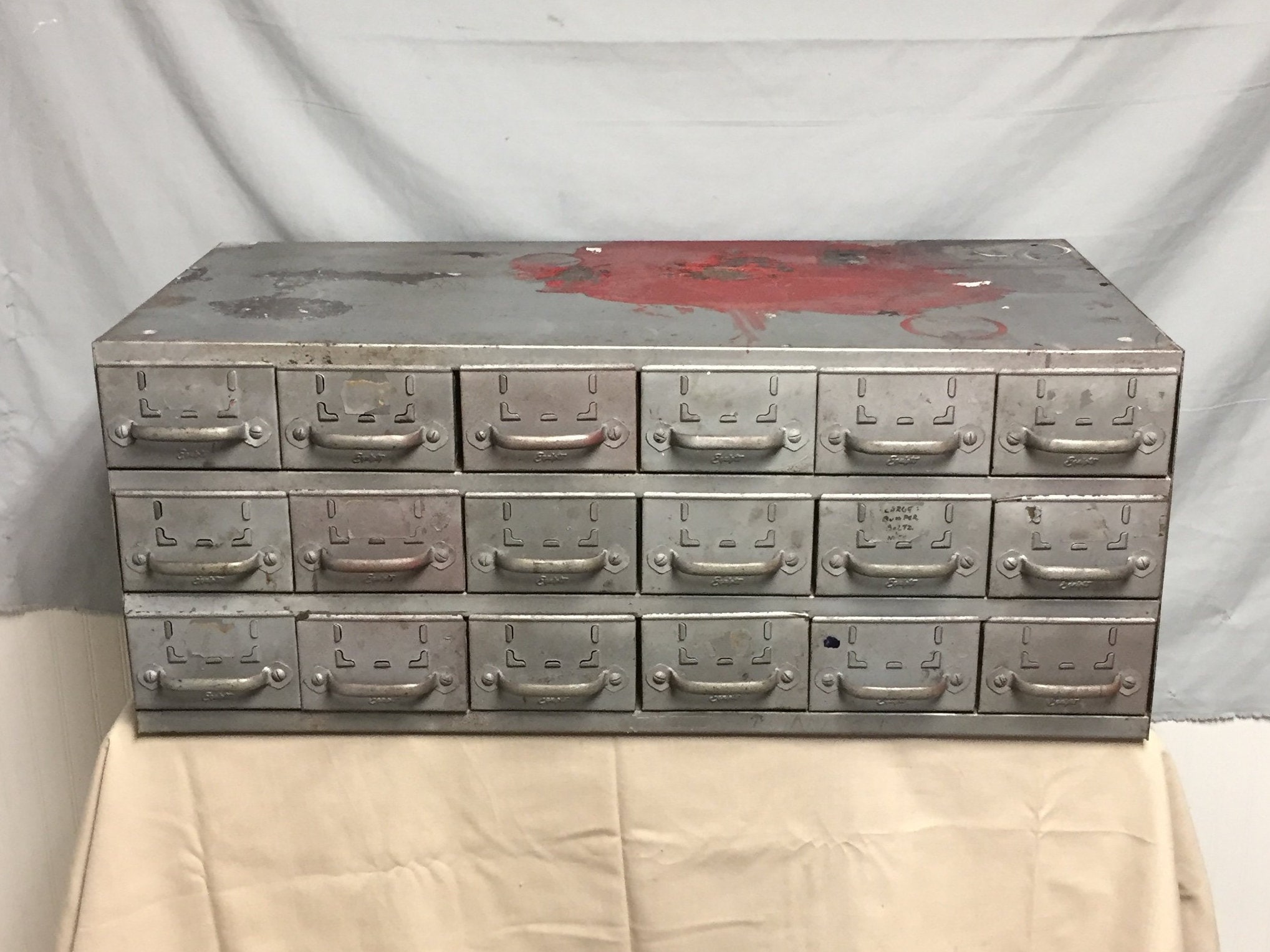 Vintage Equipto Industrial 18 Drawer Steel Parts Cabinet 17 Deep