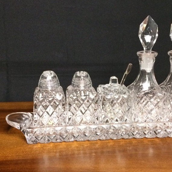 Vintage Crystal Condiment / Cruet Set from Western Germany, Set of 5