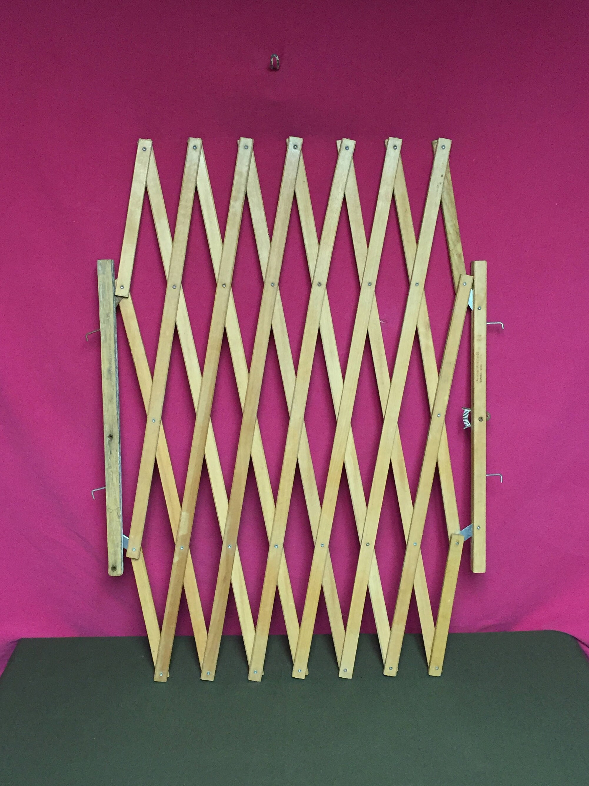Vintage Wooden Folding Expanding Gate, Accordion Gate, Old Scissors