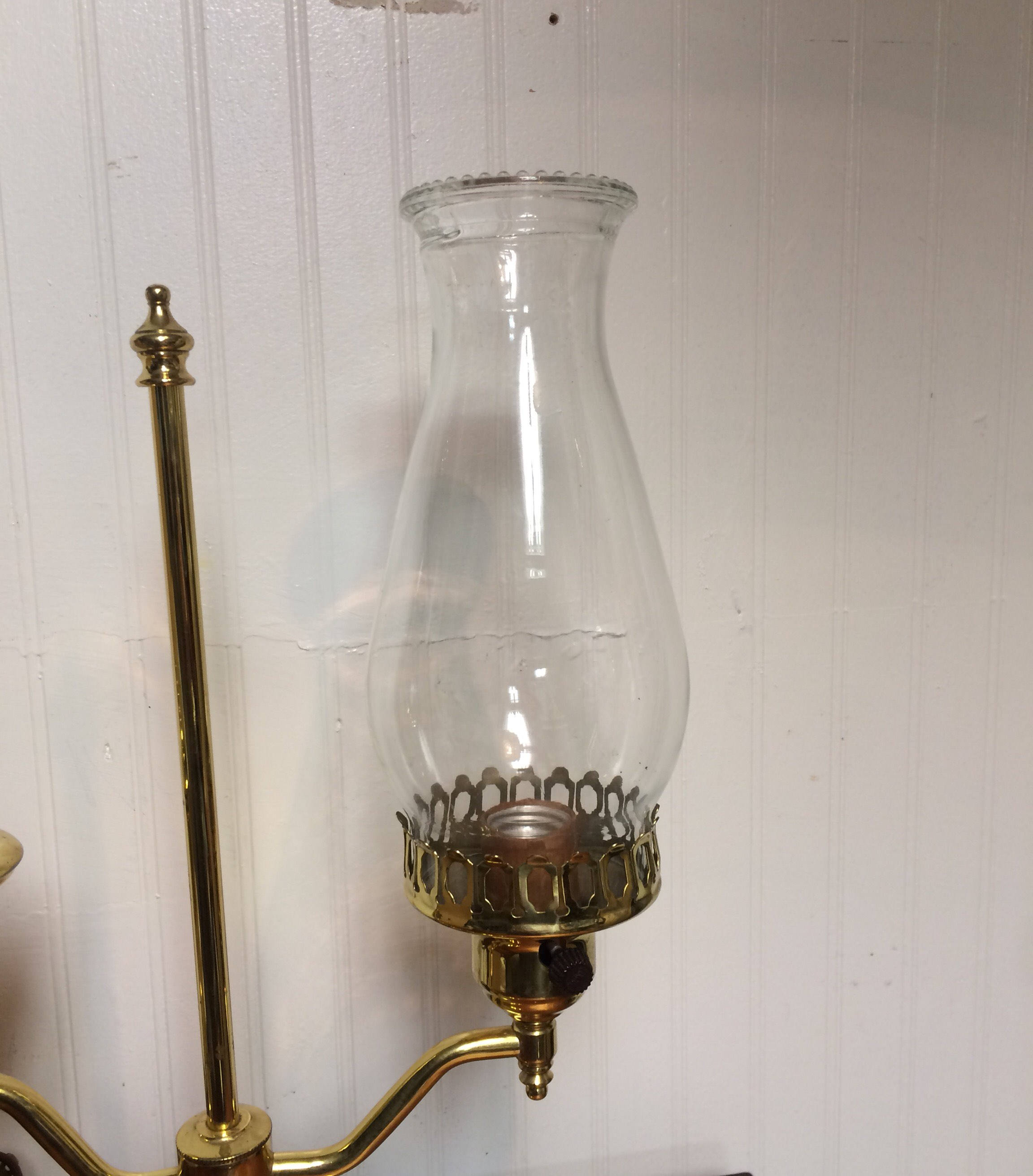 Vintage Brass Electric Student Lamp with Glass Chimney, Table Lamp