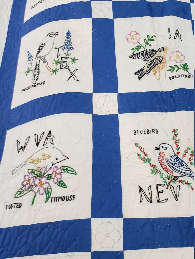 Handmade State Bird Quilt with 48 States Hand Embroidered Etsy