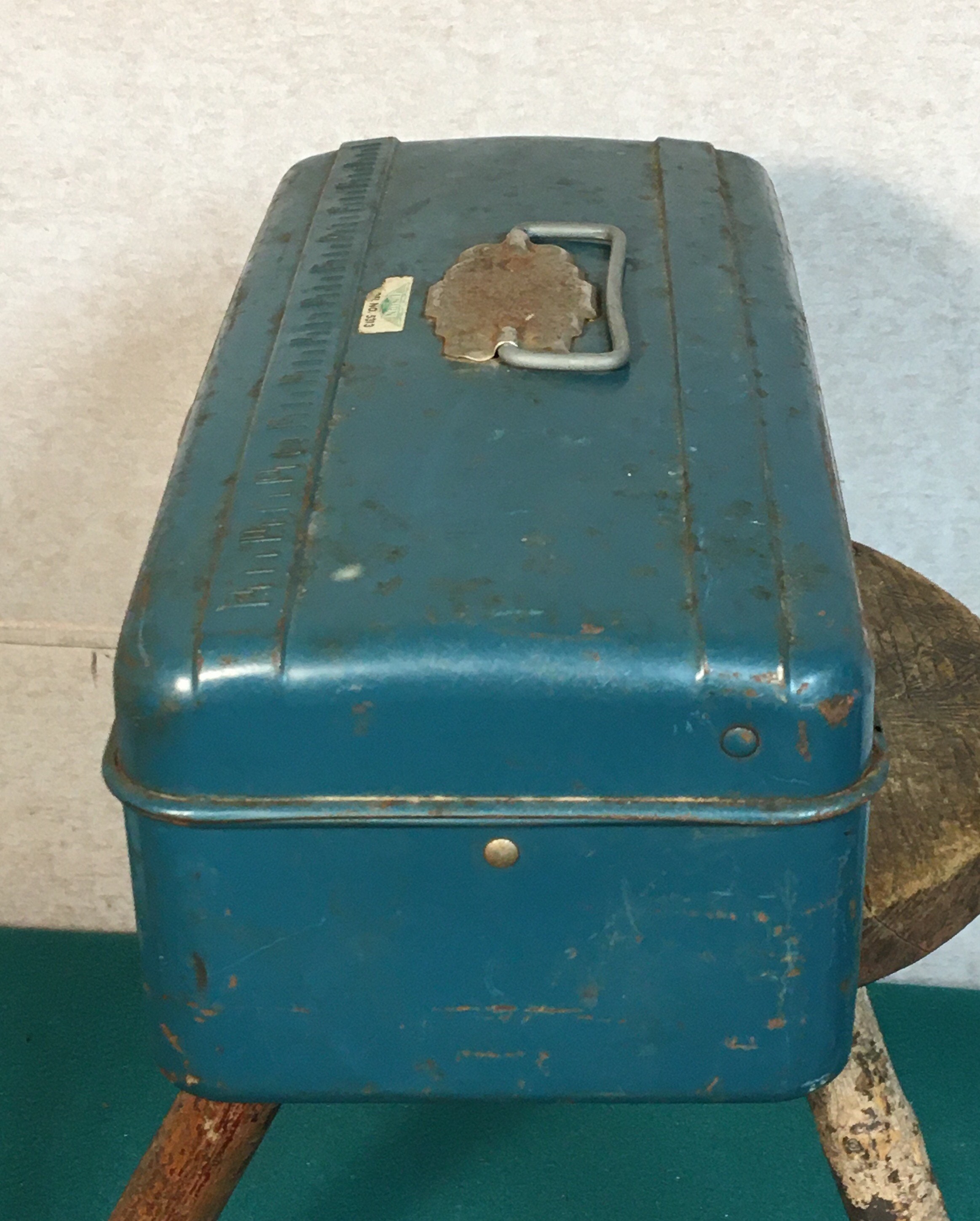 1960's Green Union Steel Tool Chest Tackle Box with Folding Tray